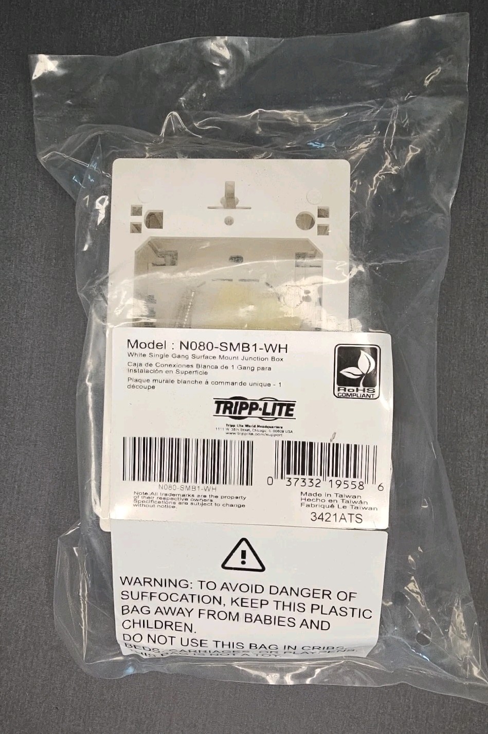 Tripp Lite N080-Smb1-Wh Single-Gang Surface-Mount Junction Box Wallplate White