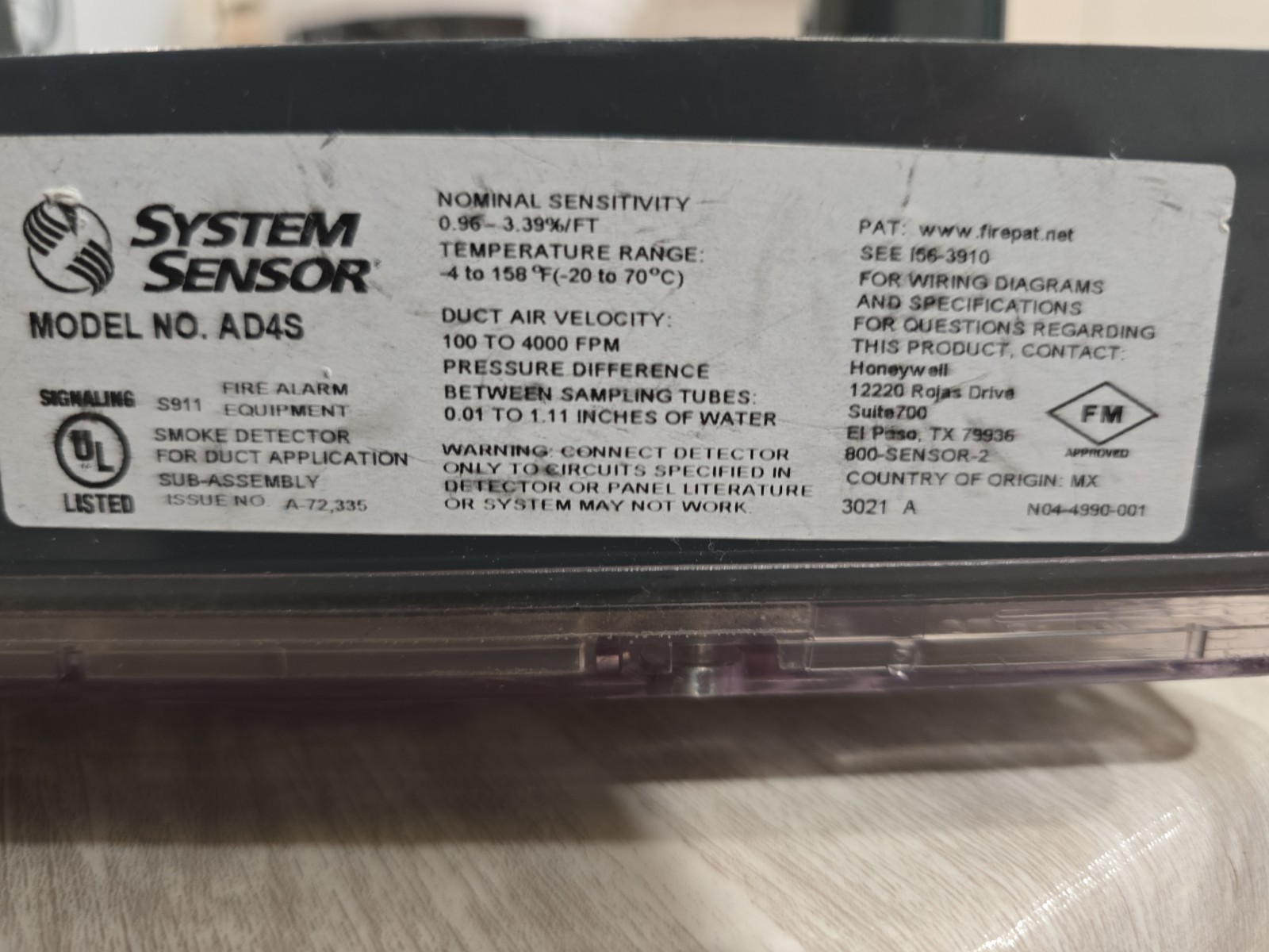 System Sensor AD4S Smoke Detector Duct Applications NEW 4 wire
