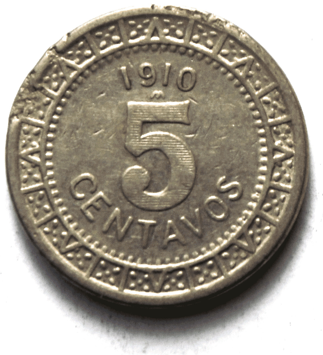 1910  Mexico Estados Unidos Mexicanos Five 5 Centavos KM# 421