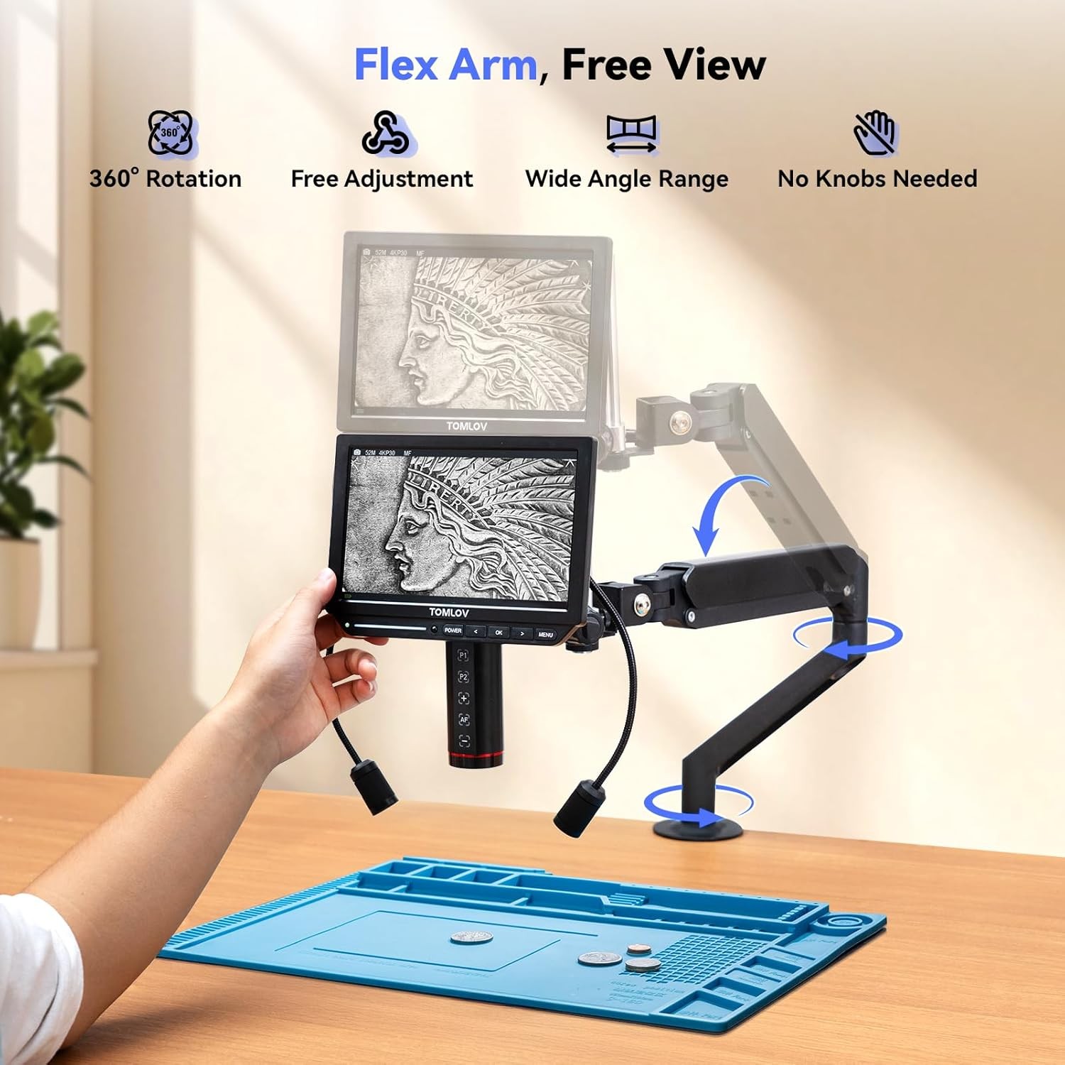 TOMLOV Autofocus 4K Digital Microscope 52MP Coin Microscopes with Screen HDMI