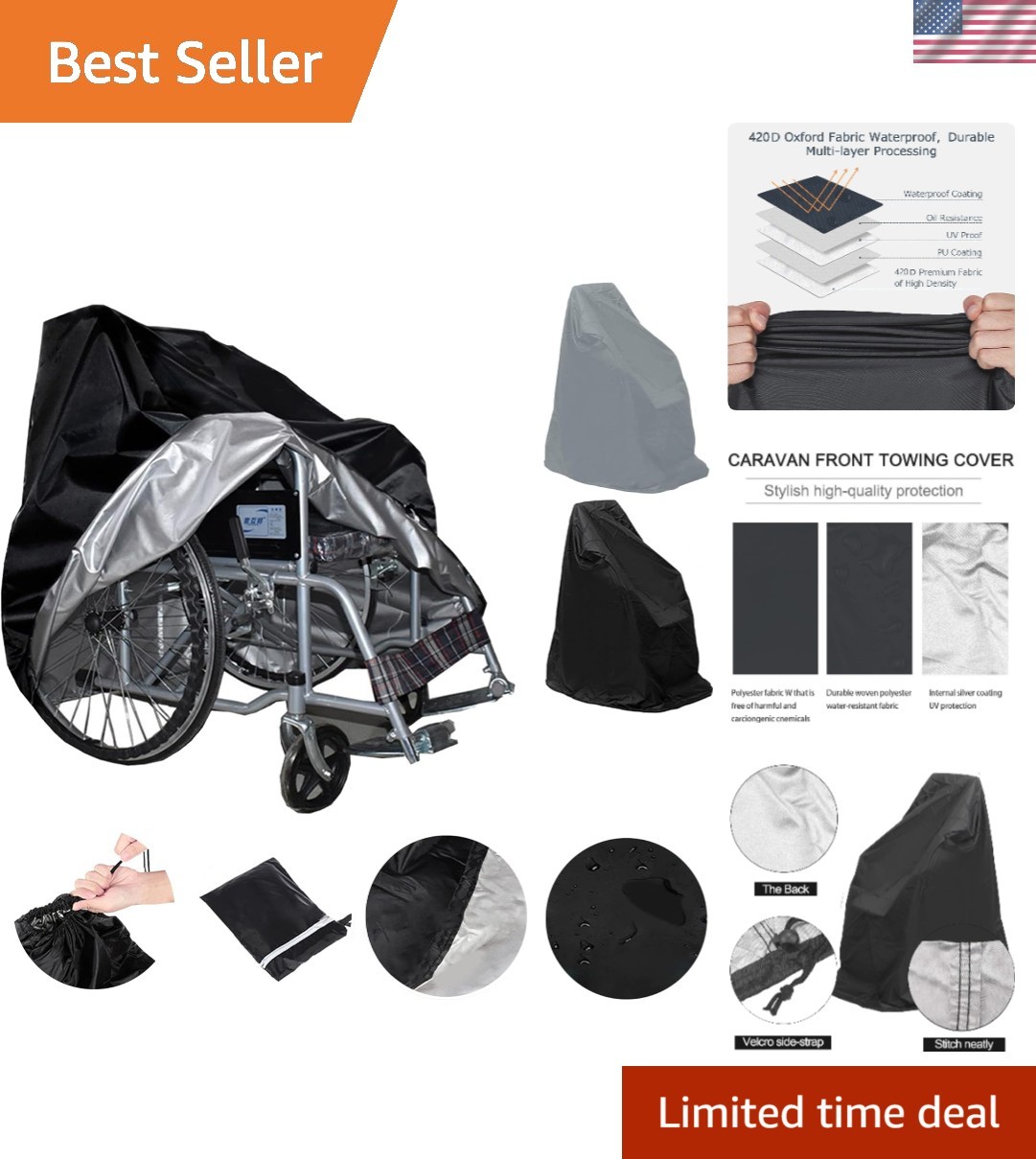 Electric Wheelchairs Cover Waterproof,420D Heavy Duty Wheelchair Cover with Air