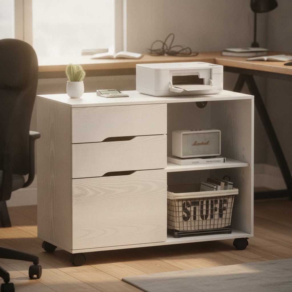 File Cabinet with 3 Drawers, Wood Under Desk Storage Printer Stand | Rolling ...