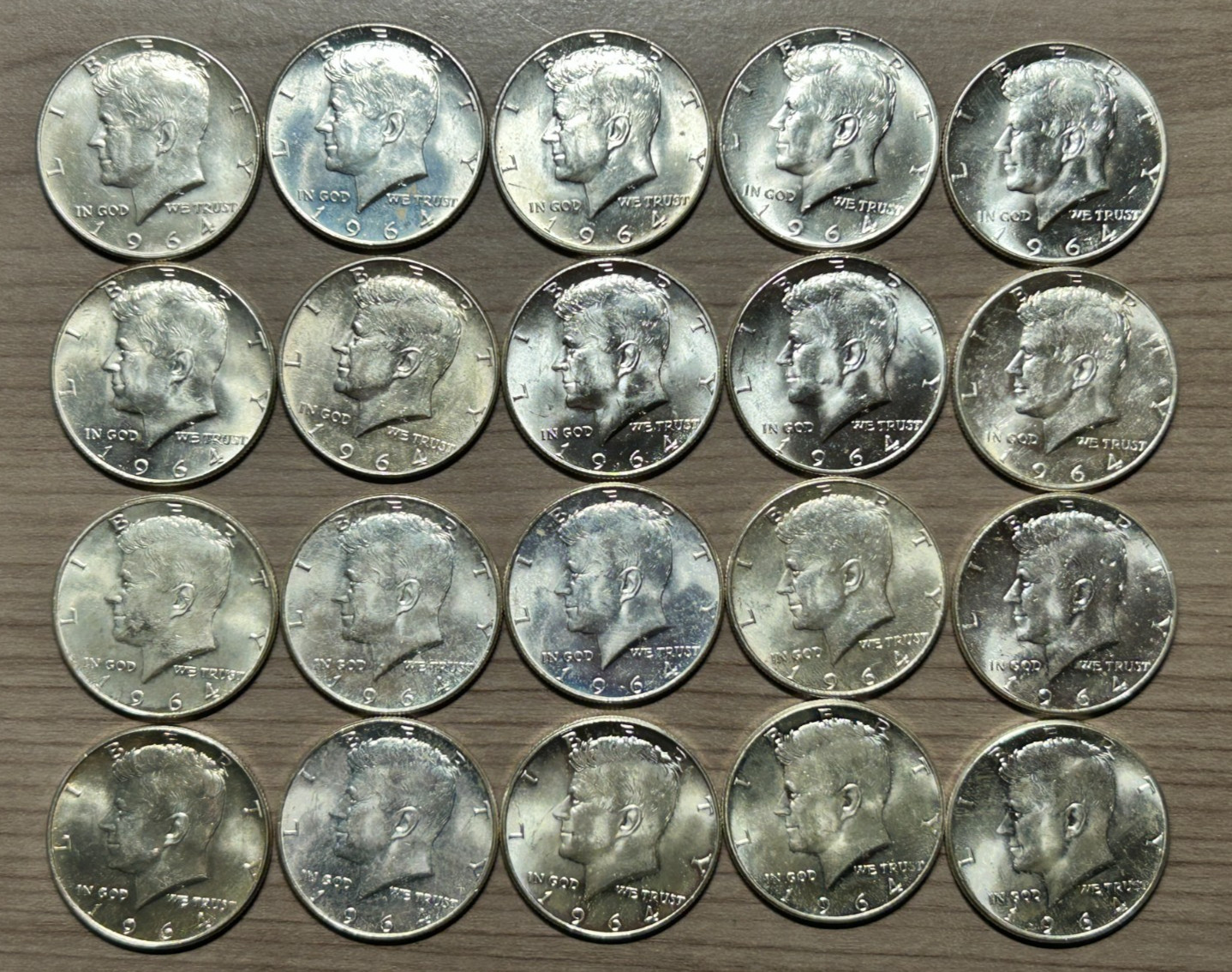 20 Kennedy Half Dollar Lot 1964 Mint Unc 90% Silver $10 Face Value Uncirculated
