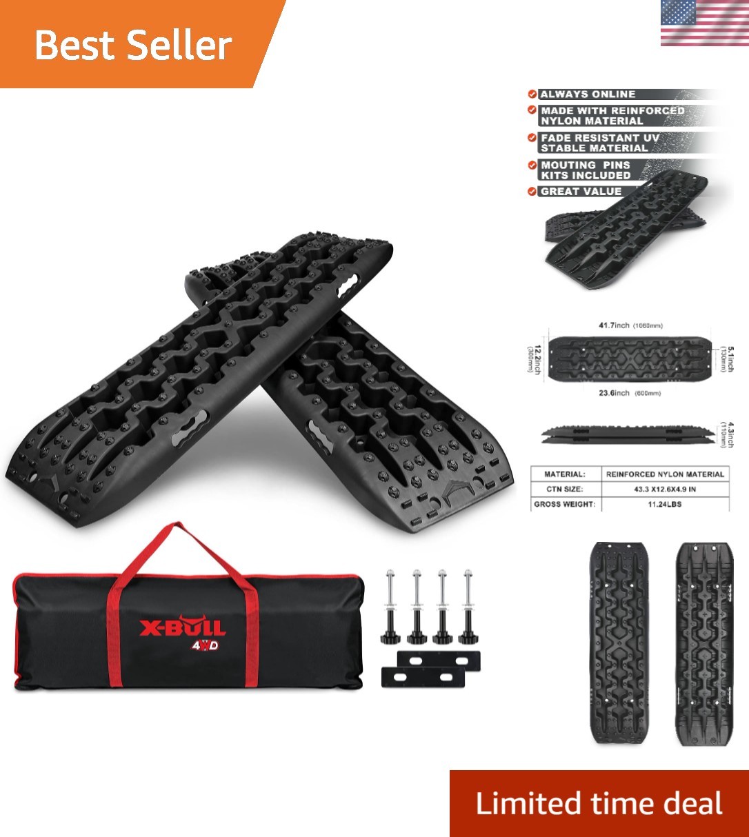 Universal Fit Off-Road Recovery Tracks - 10 Tons Capacity, 42.52 Inch Length