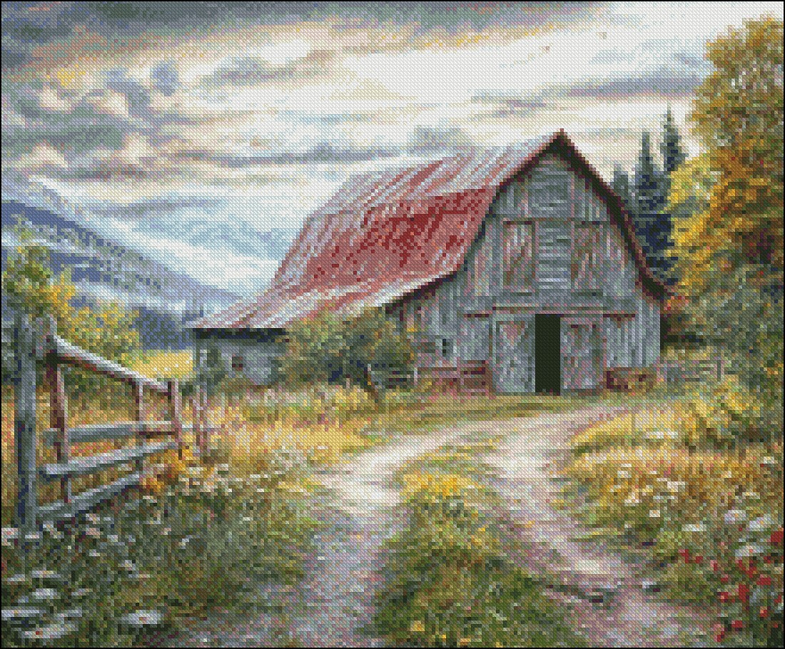 An Old Gray Barn - Counted Cross Stitch Patterns - Color & BW Symbols