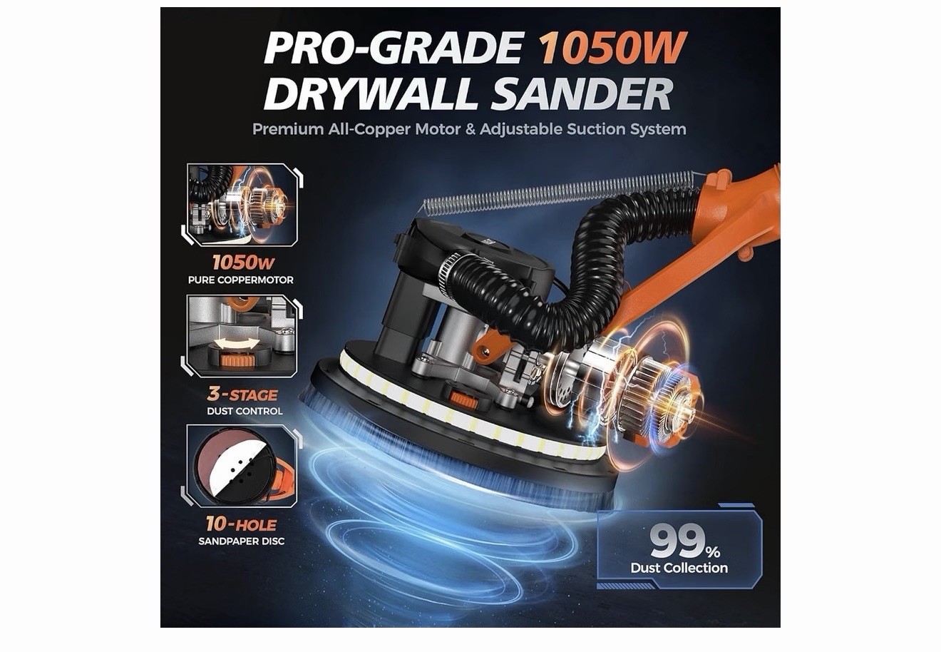 Drywall Sander, 1050W Popcorn Ceiling Removal Tool, Automatic Drywall Sander