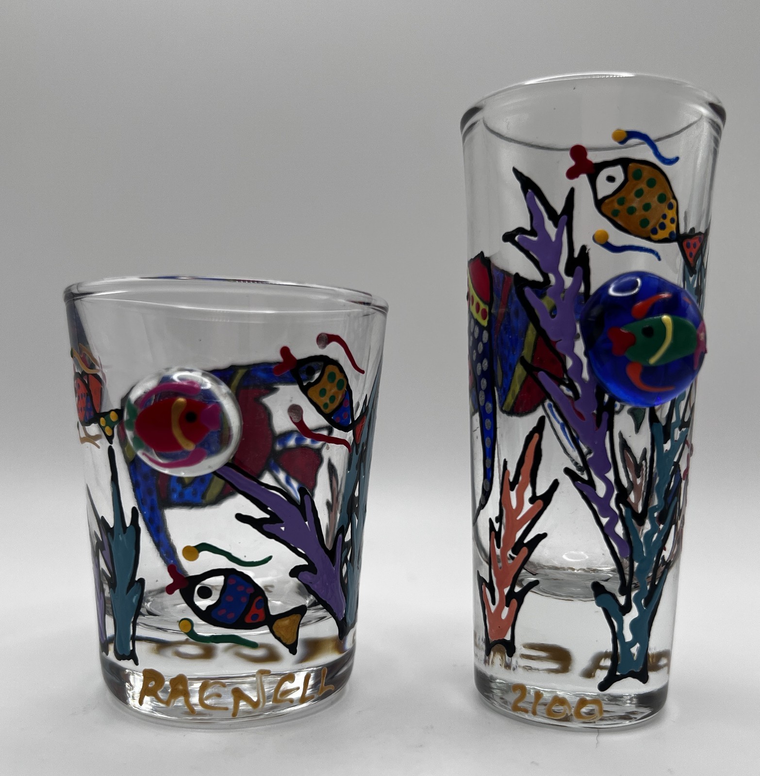 Raenell 2100 Hand Painted Fish Shot Shooter Glasses Set of 2