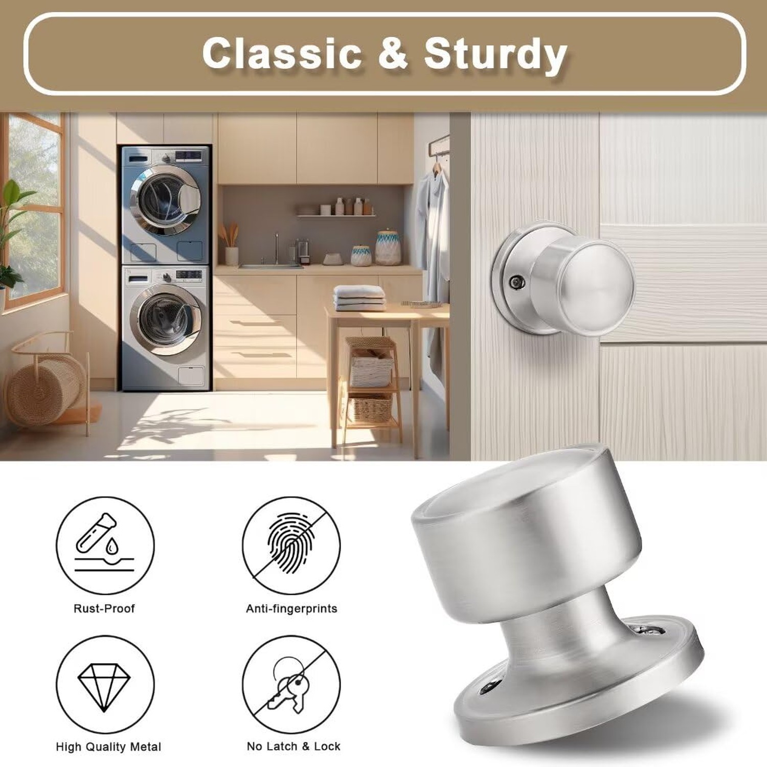 One Sided Dummy Door Knobs Interior for Bifold Doors 2 Pack, Modern Dummy Doo...