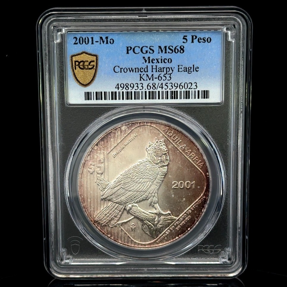 2001 Mexico 5 pesos Crowned Harpy Eagle Aguila Arpia MS68 PCGS