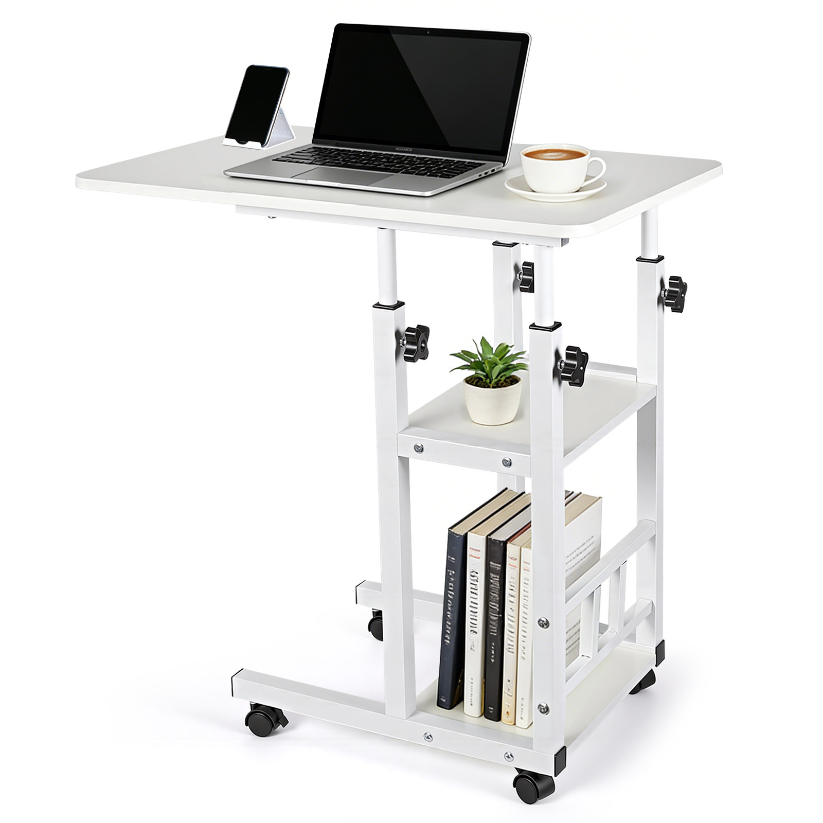 Modern Overbed Table Height Adjustable Bed Side Table Rolling Sofa End Table