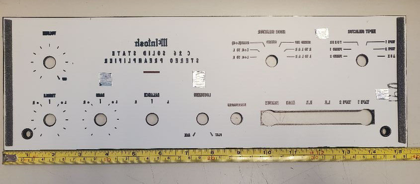 Original McIntosh C26 glass faceplate for stereo preamplifier.