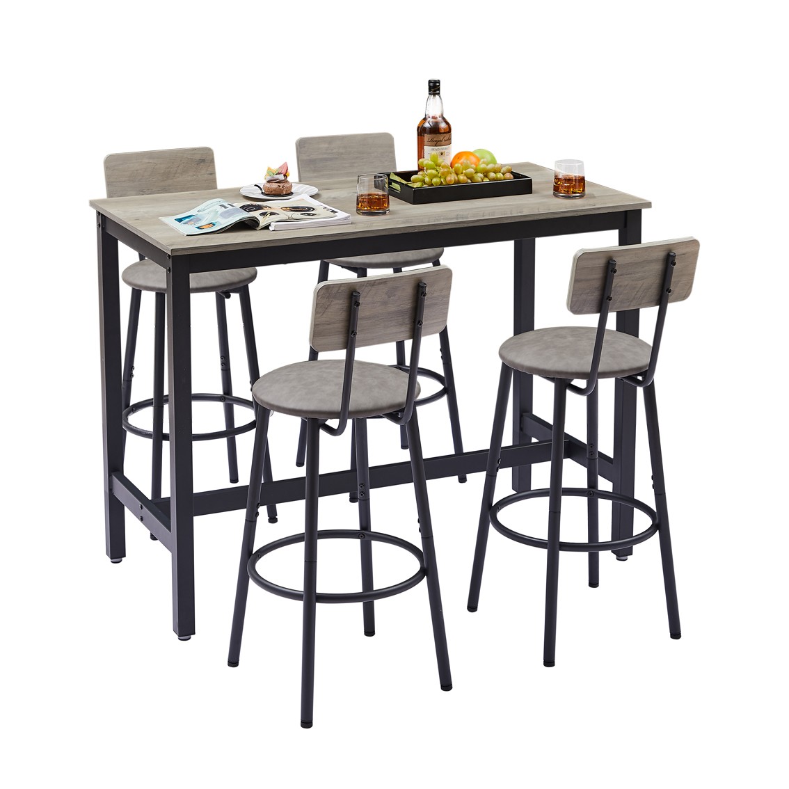 Bar Table Set with 4 Bar Stools PU Soft Seat with Backrest
