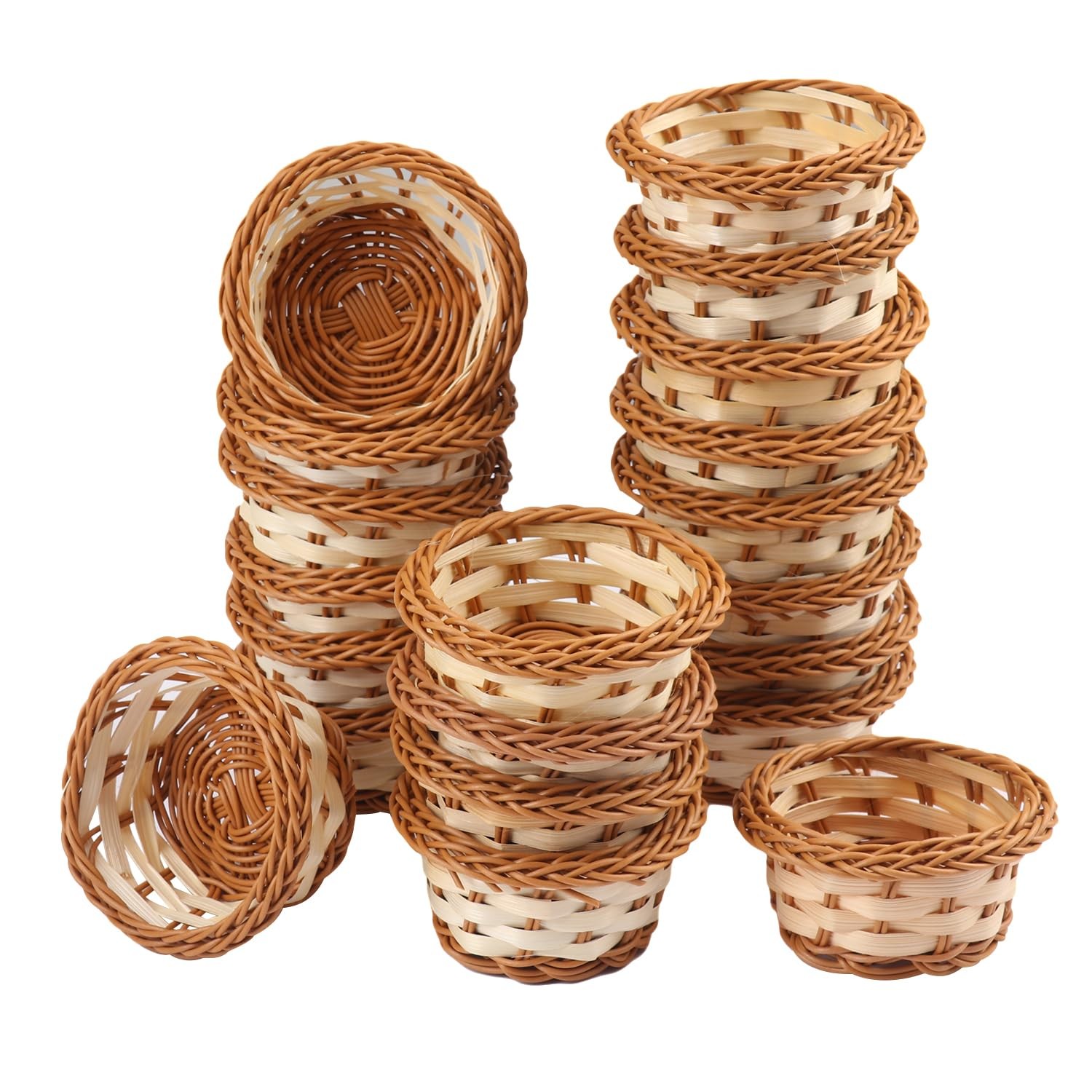25 Pack 3.74 Inch Round Mini Woven Baskets, Mini Round Baskets for Kitchen Re...
