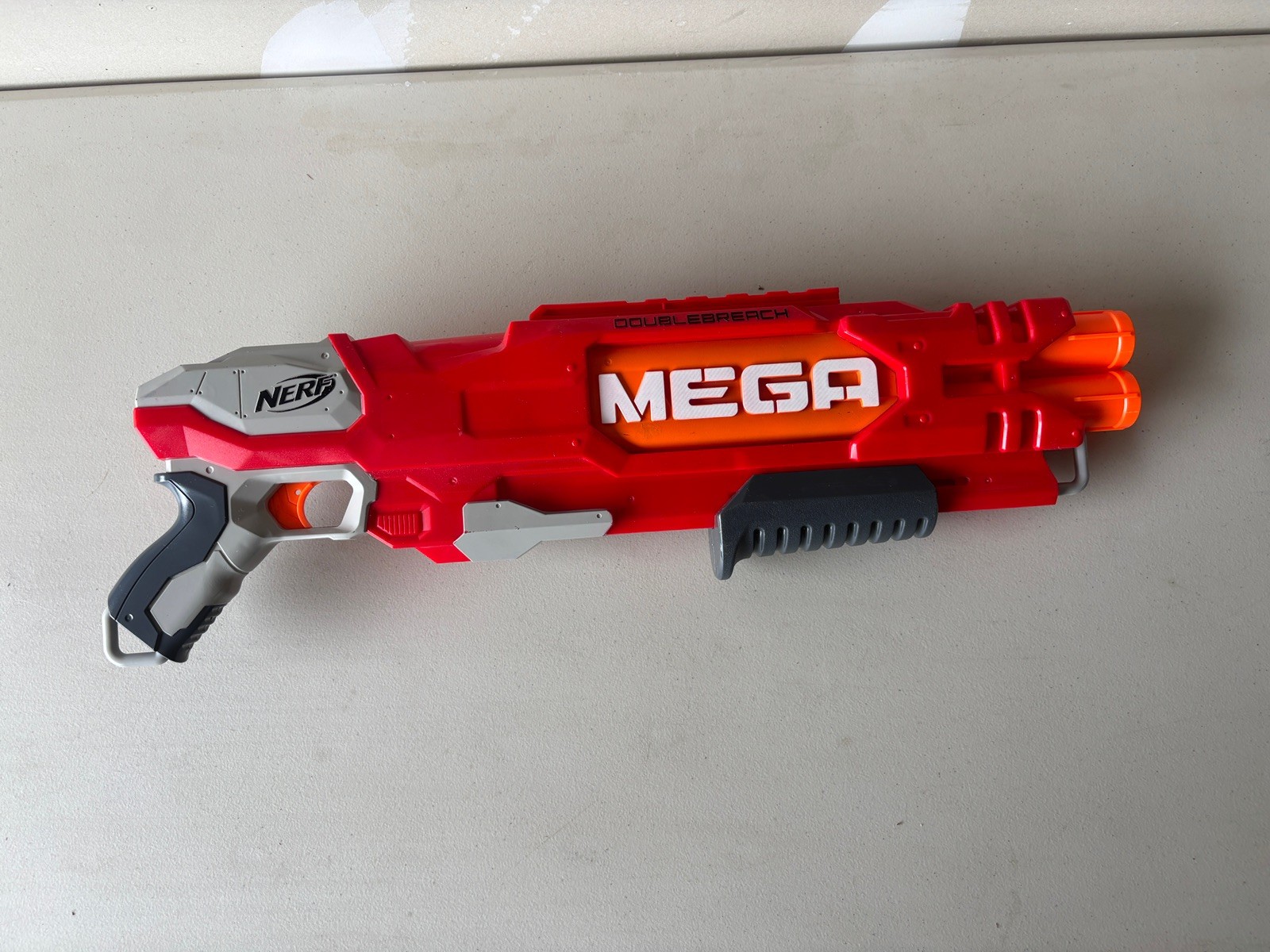 NERF N-Strike MEGA DoubleBreach Red/Gray Foam Dart Blaster Ages 8+ (WORKS GOOD)