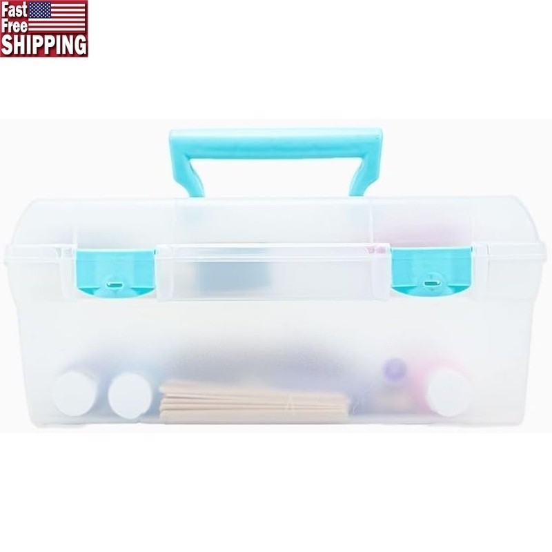 Durable Arts & Crafts Storage Box W/ Lift Out Tray Portable Organizer Holder New