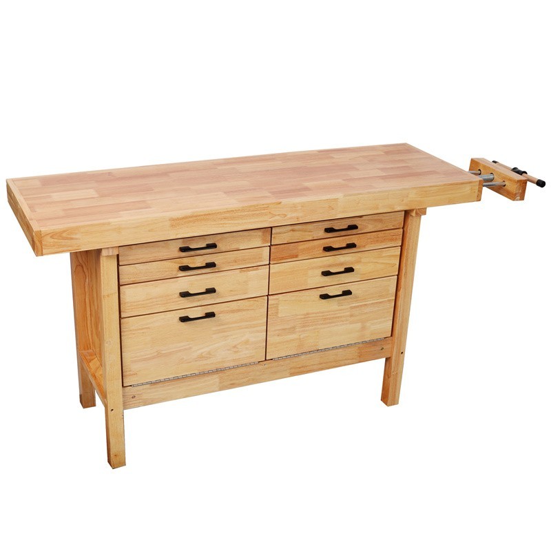 62-1/2" Solid Rubber Wood Workbench Work Table w/8 Drawers &Integrated Wood Vise