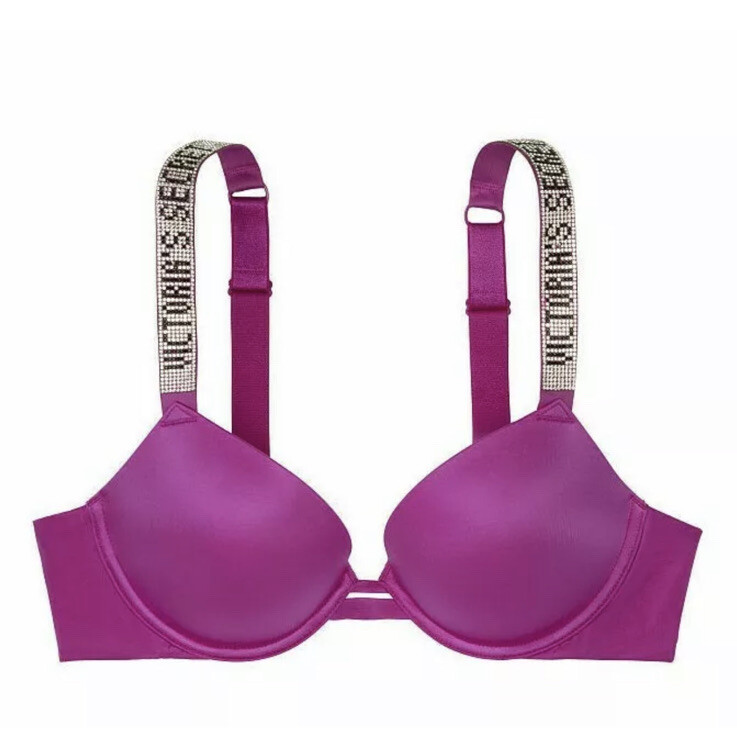 Victoria’s Secret VERY SEXY Push-up Shine Strap Bra Rhinestone Berry Diva 34DDD