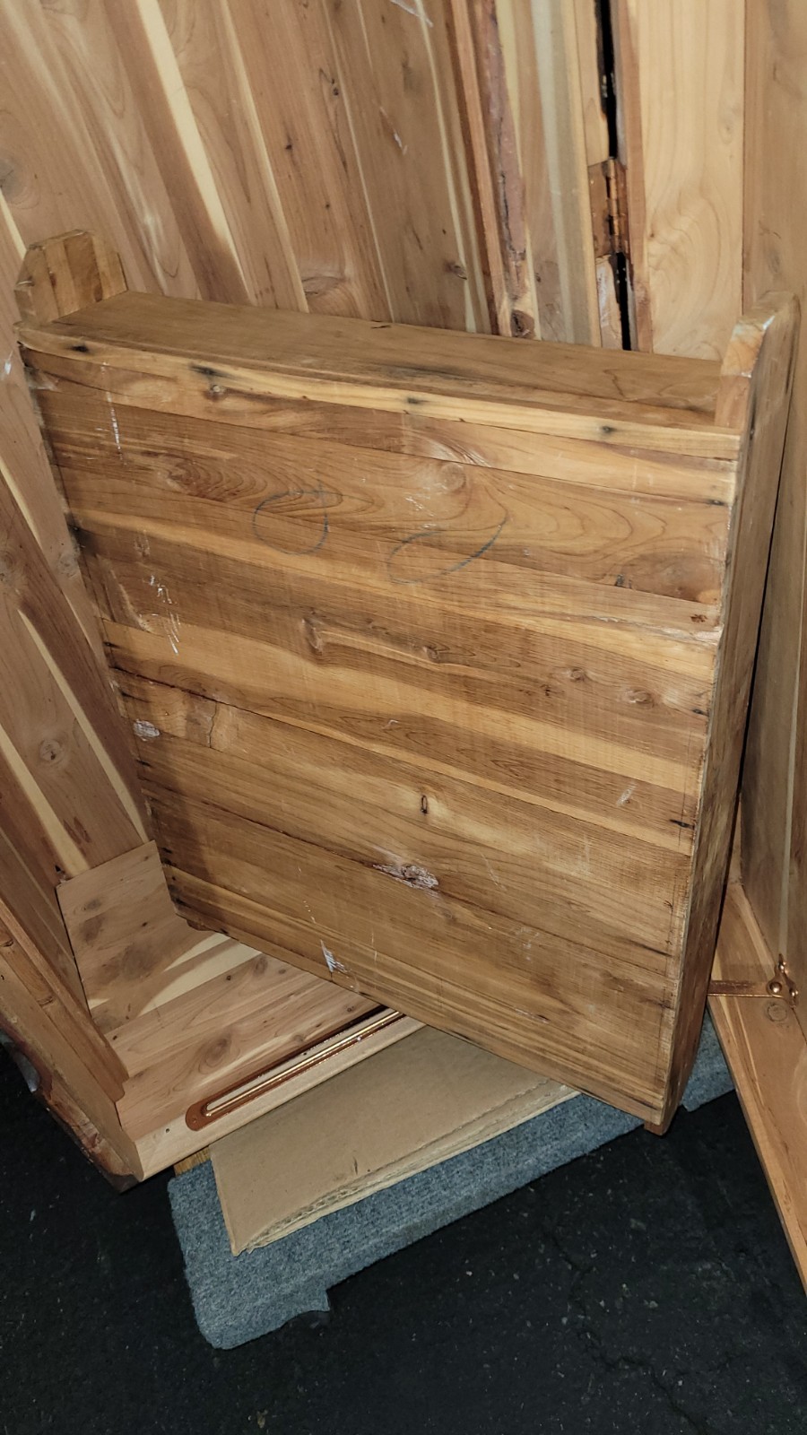 Farley & Loetscher MFG. Co. Cedar Chest, Damaged front bottom, missing feet