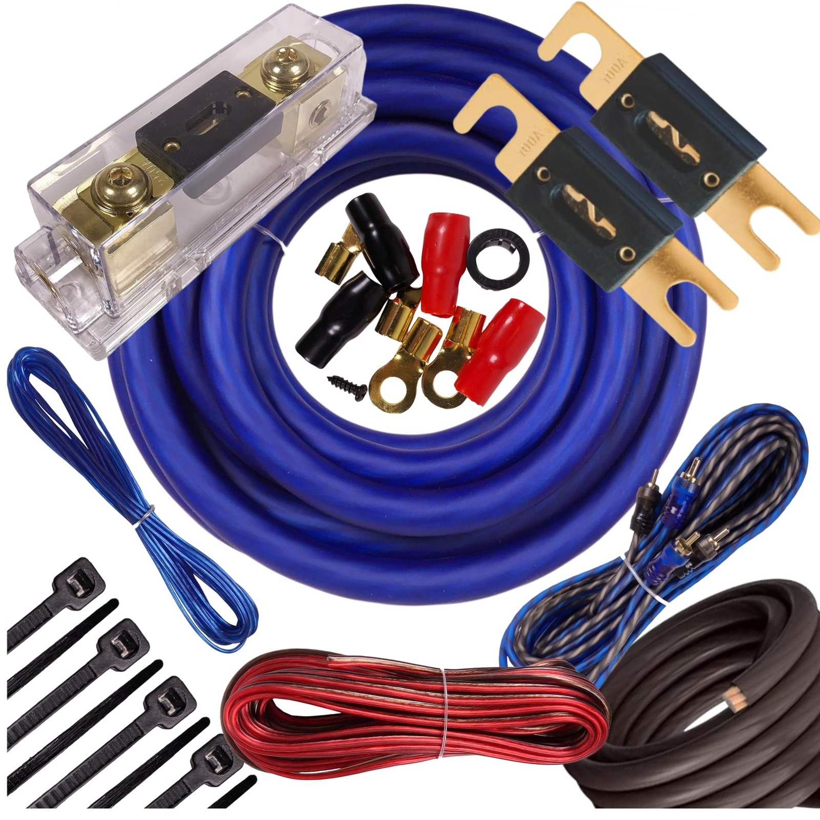 Gravity 1/0 Gauge Power Amp Kit Up to 6500 Watts Premium Elite 17 feet, Blue