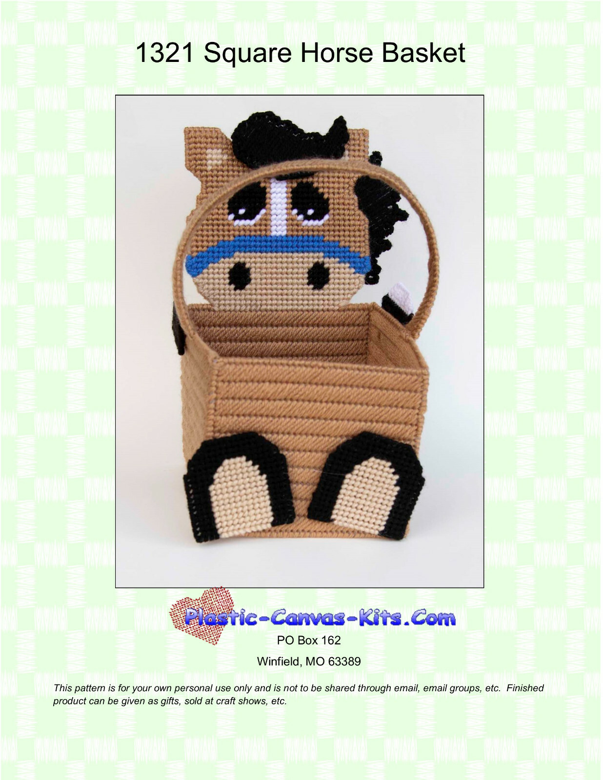 Horse Square Basket-Plastic Canvas Pattern or Kit