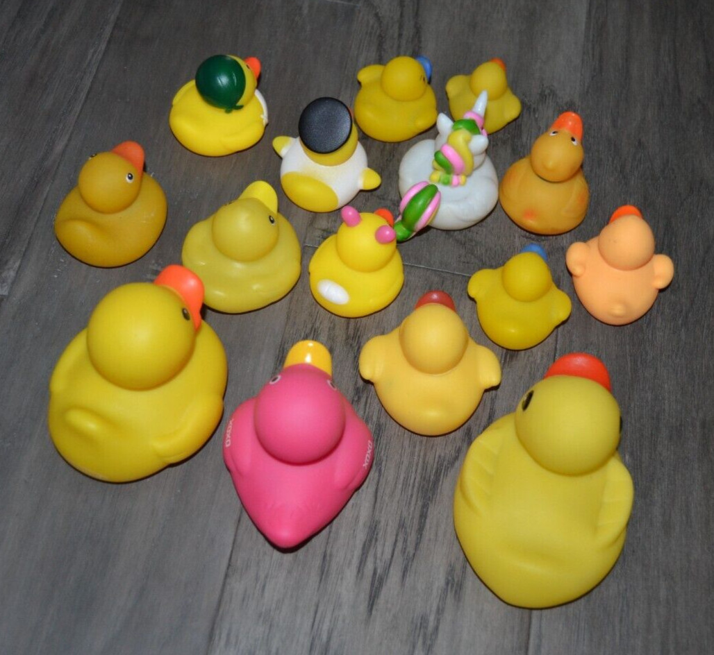 15 RUBBER DUCKS Mixed Lot of Sizes & Themes PIRATE UNICORN BUNNY Great for Jeeps