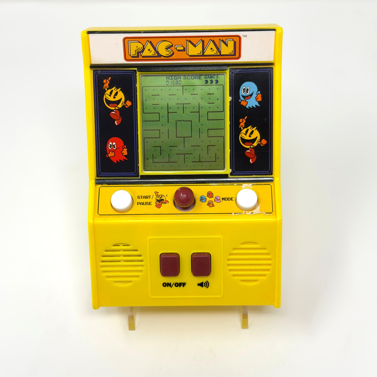 Pac-Man Mini Arcade Game Basic Fun Retro LCD Handheld Tested Working Yellow