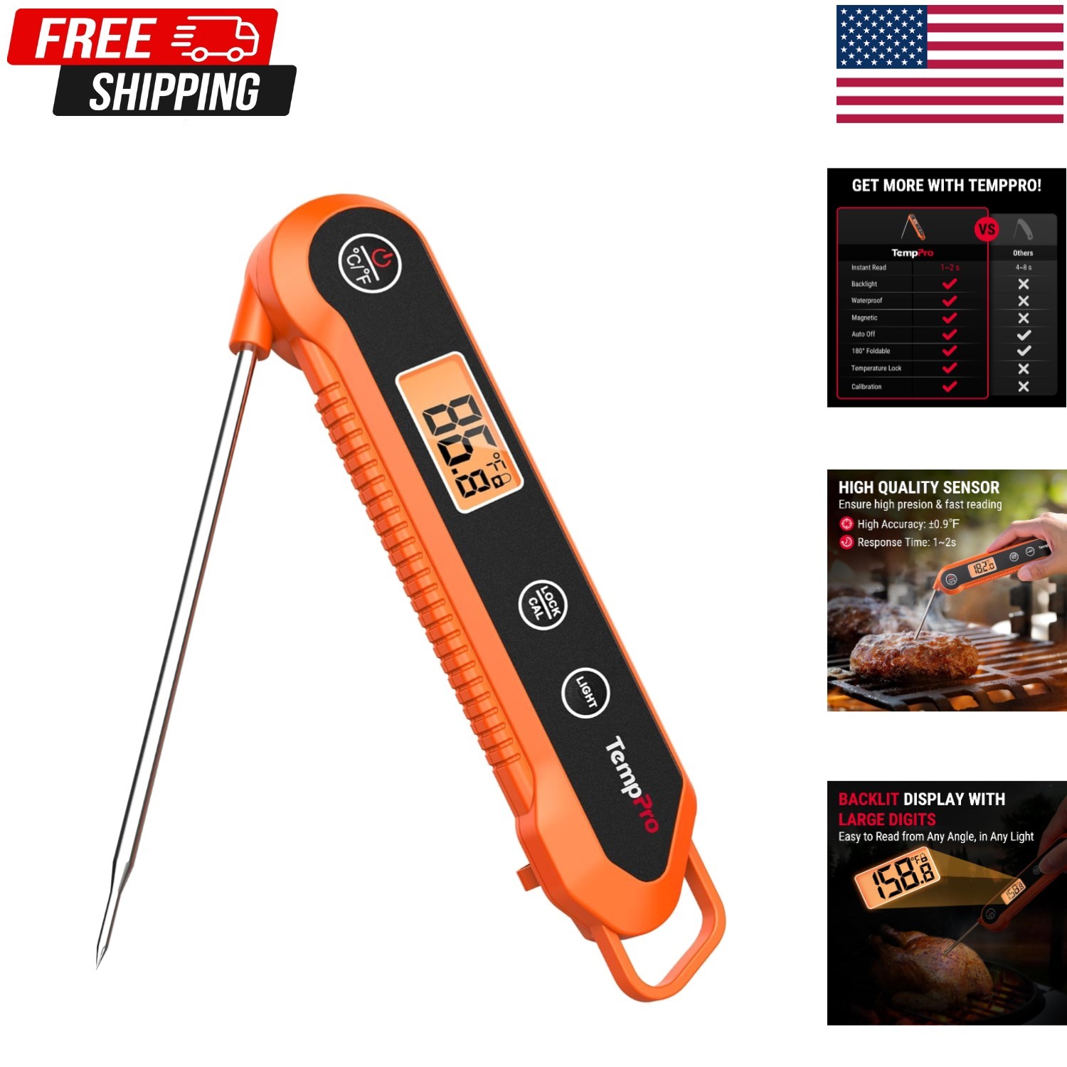 Thermopro TP19H Digital Meat Thermometer for Cooking with Ambidextrous Backlit a