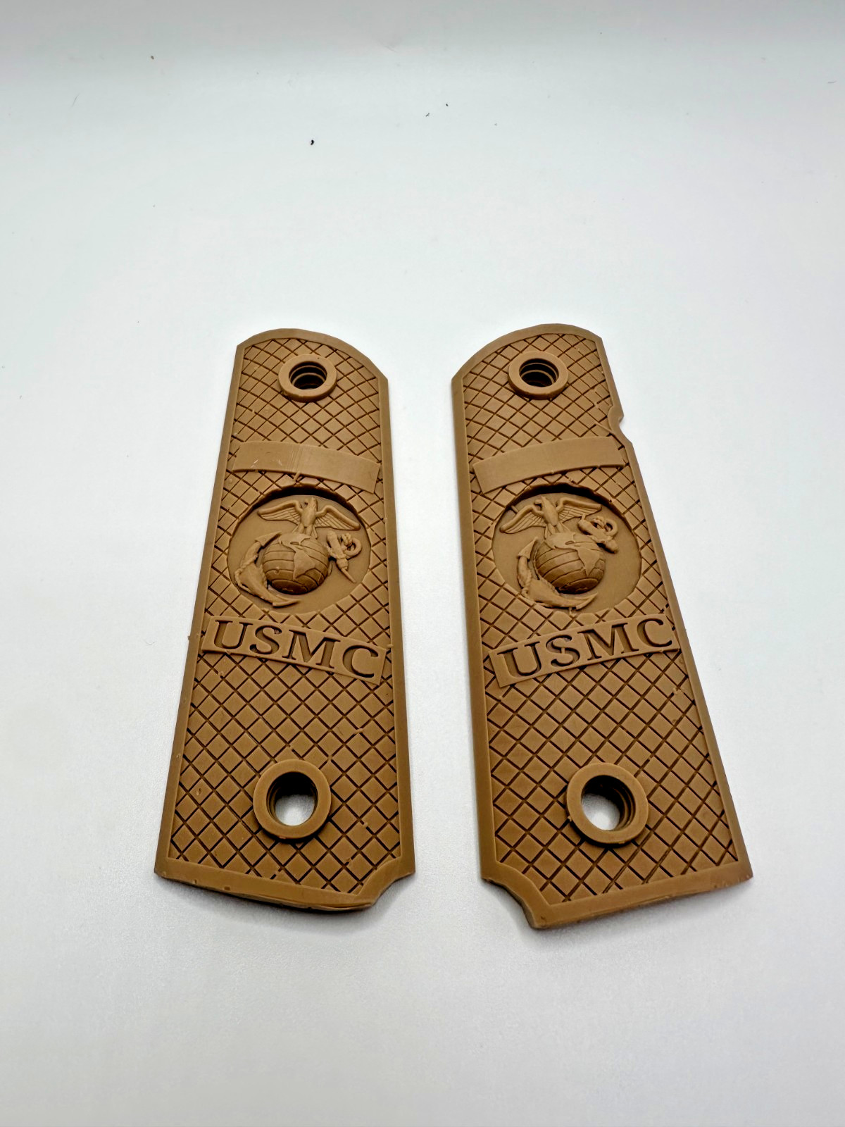 Limited Run USMC 1911 Grips – FDE Color, Deep Engraved Eagle Globe Anchor