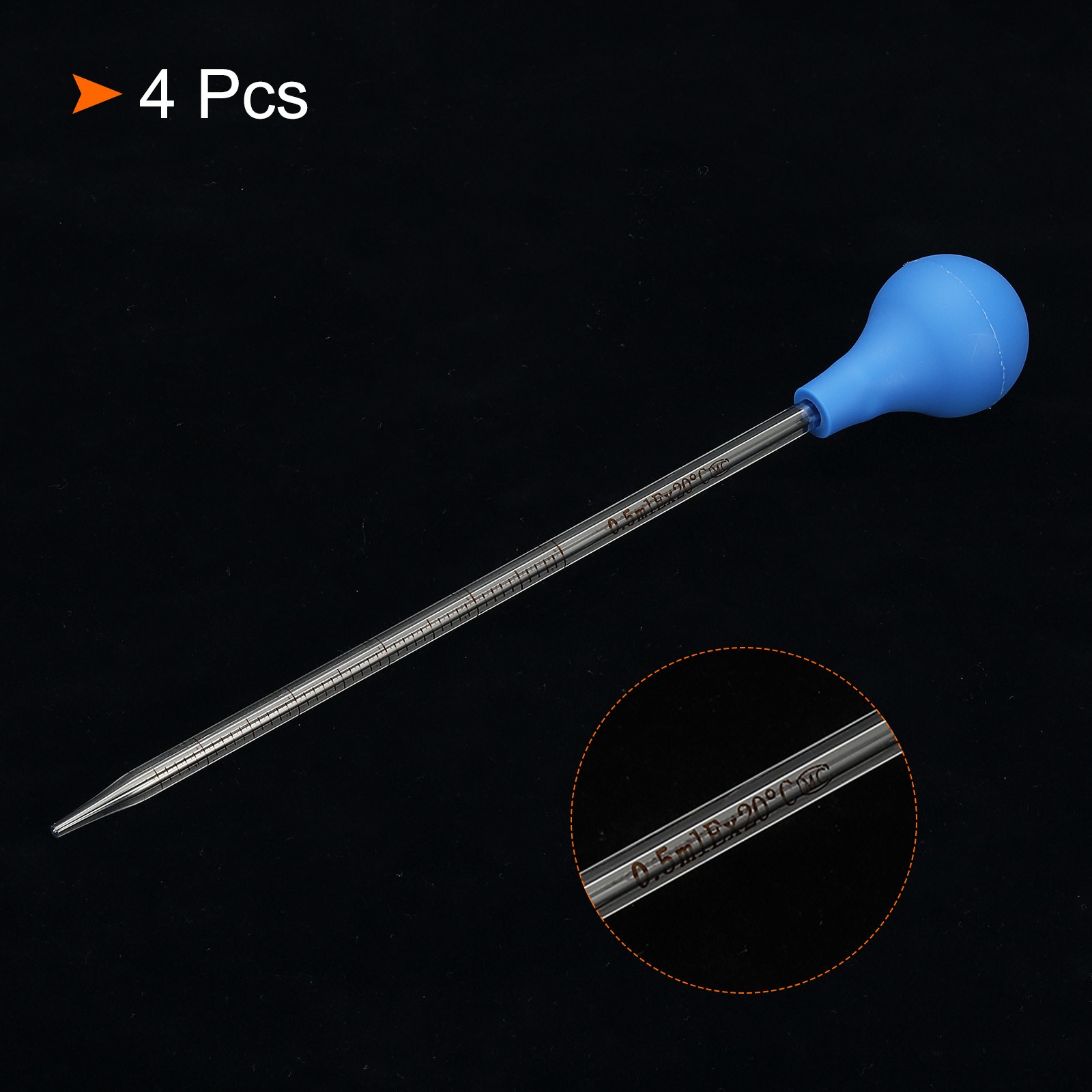 Graduated Dropper Pipettes Kit, 4pcs 0.5ml Pipette with Rubber Cap, Clear