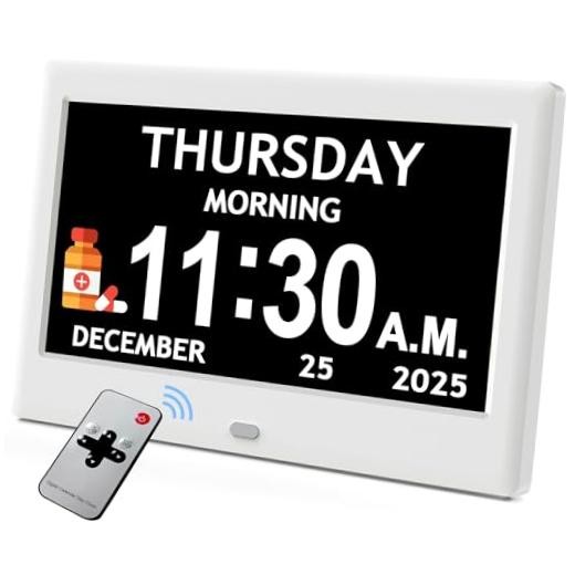 7'' Dementia Clock For Seniors, Large Display Digital Clock With Date, 7" White