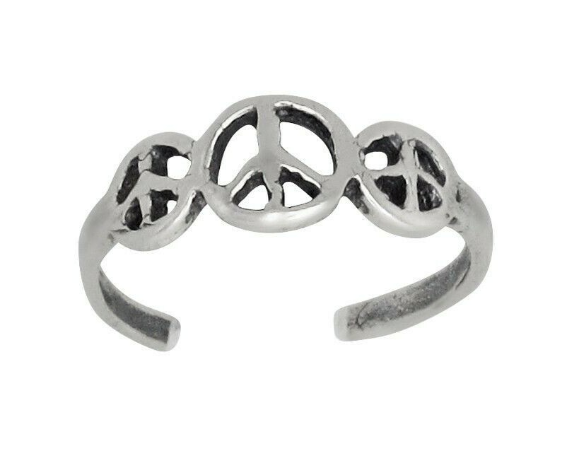Sterling Silver .925 Triple Peace Sign Toe Ring Adjustable Size | Made In USA