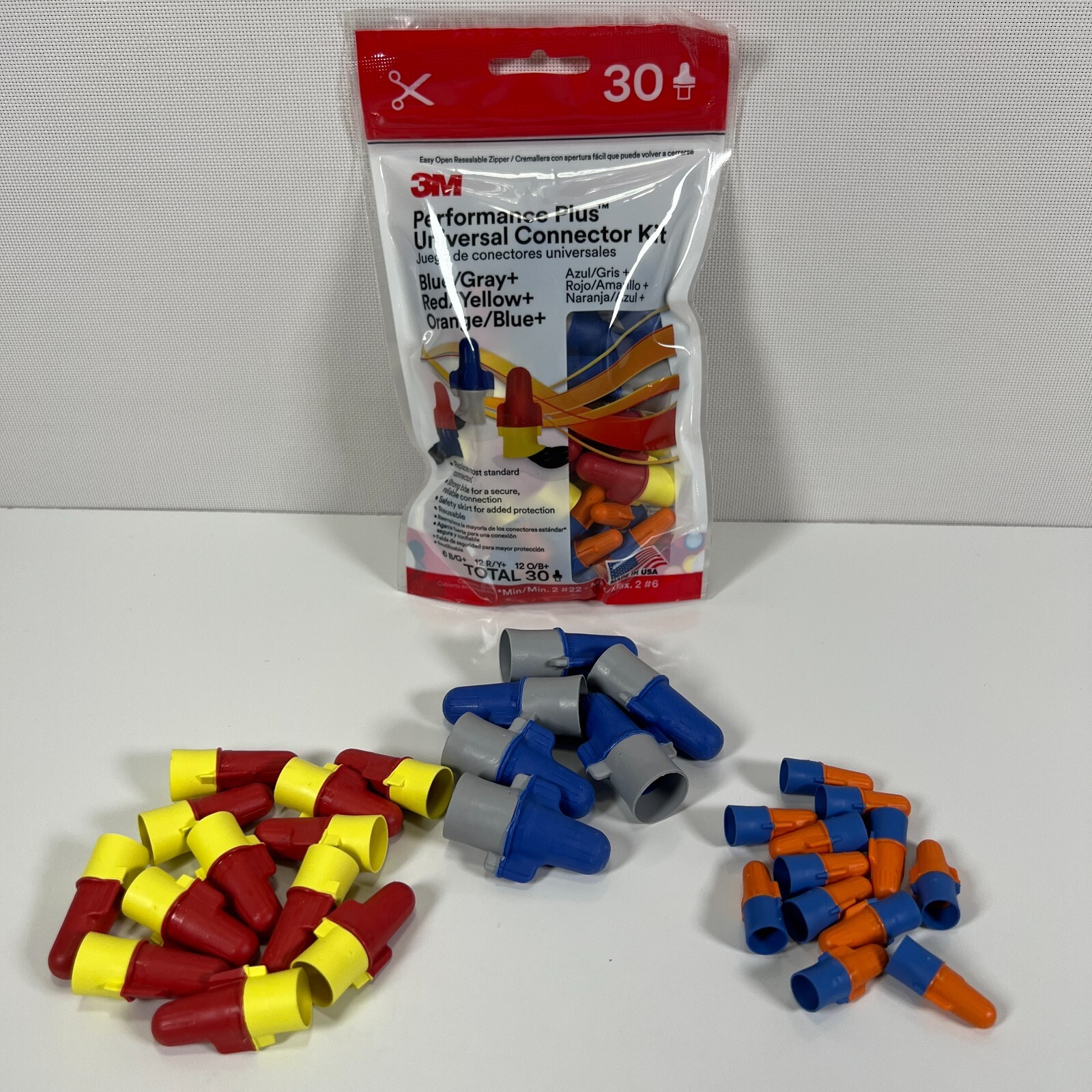 3M Performance Plus Universal Connector Blue/Gray, Red/Yellow, Orange/Blue 30-Pk