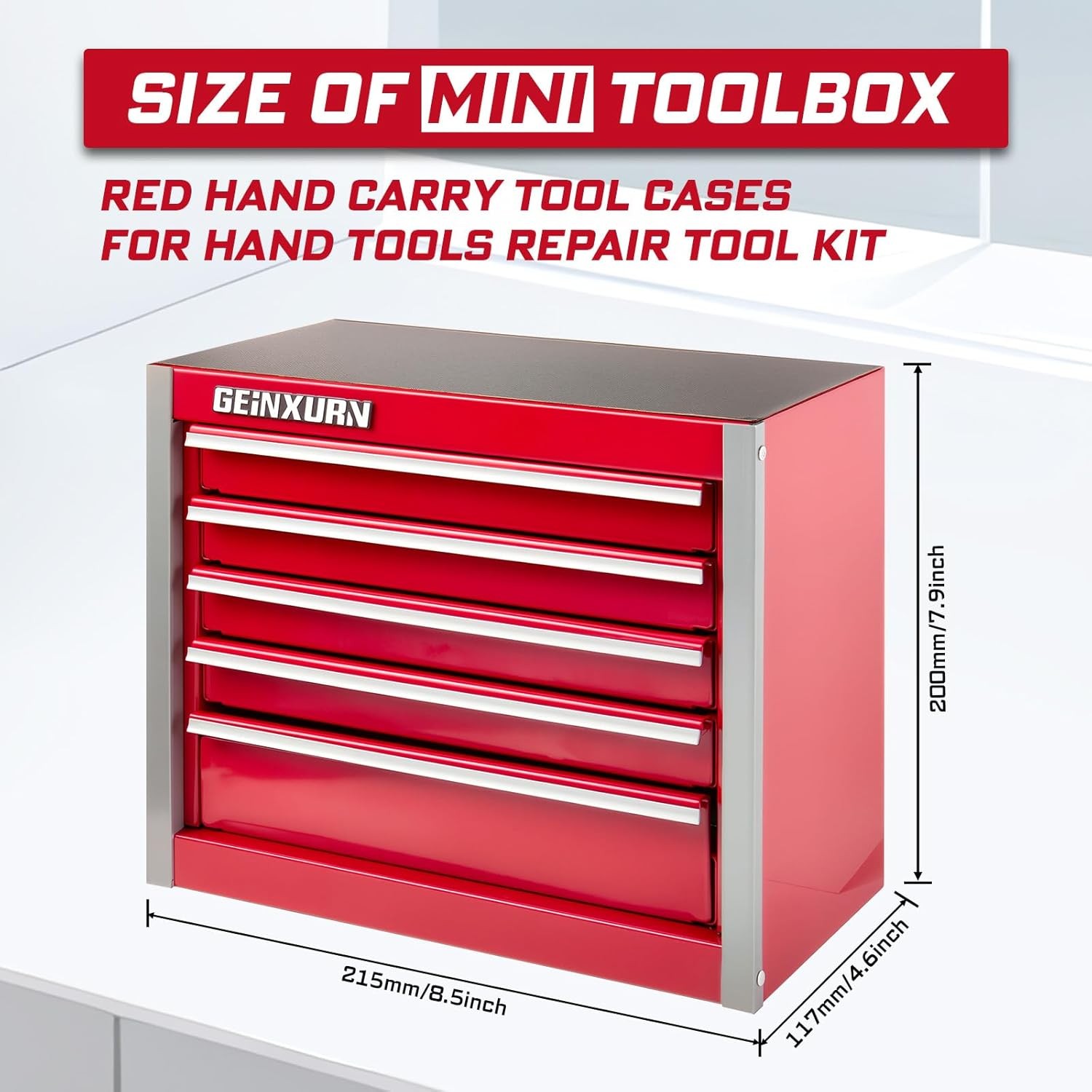 5-Drawer Rolling Red Tool Box Heavy Duty Micro Roll Cab Steel Stackable Tool