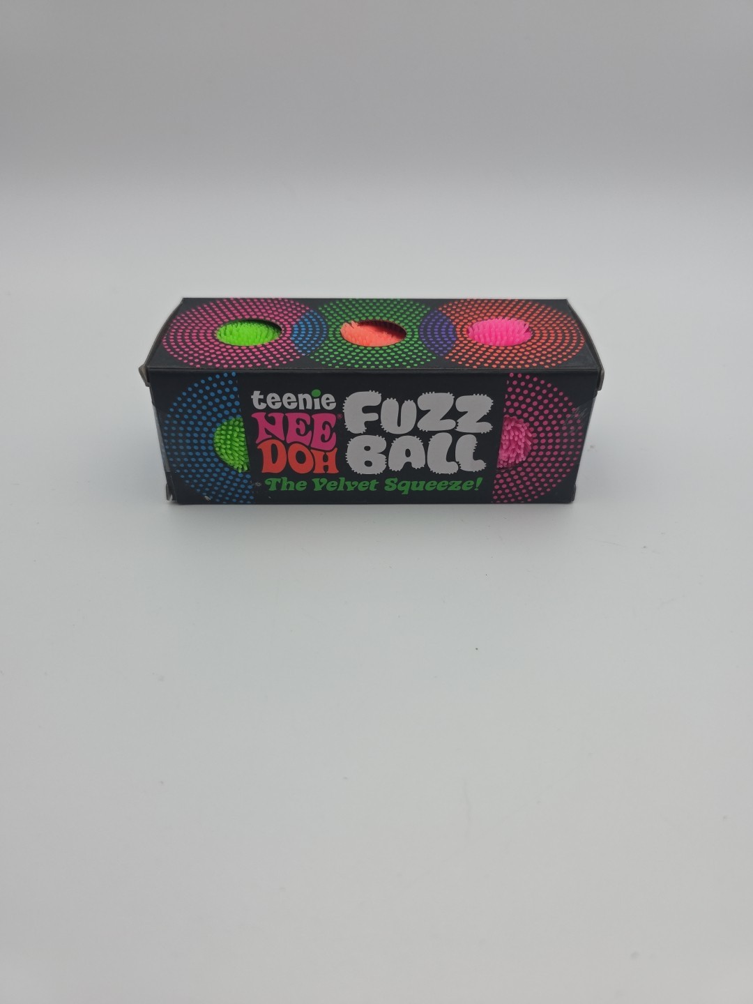 Needoh Teenie Fuzz Ball Green Pink Orange 3-Pack Squishy Stress Toy - Authentic