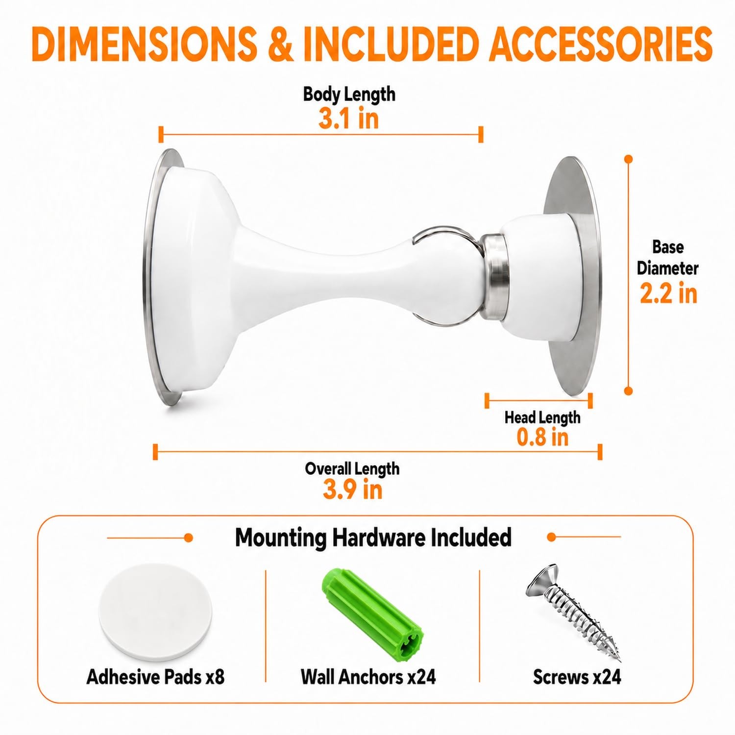 4 Pack White Magnetic Door Stops No Drilling with Adhesive