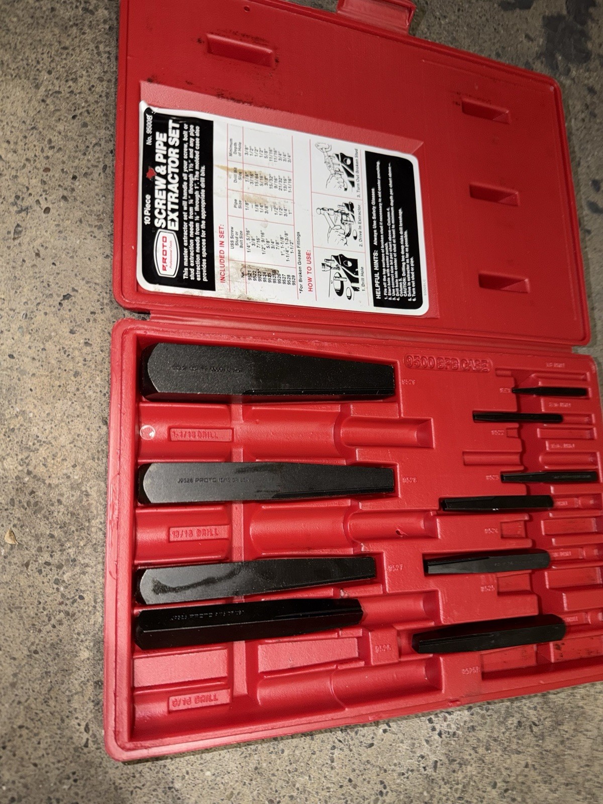 Proto Professional Tools 10pc. Screw/ Pipe Extractor Set #9500B