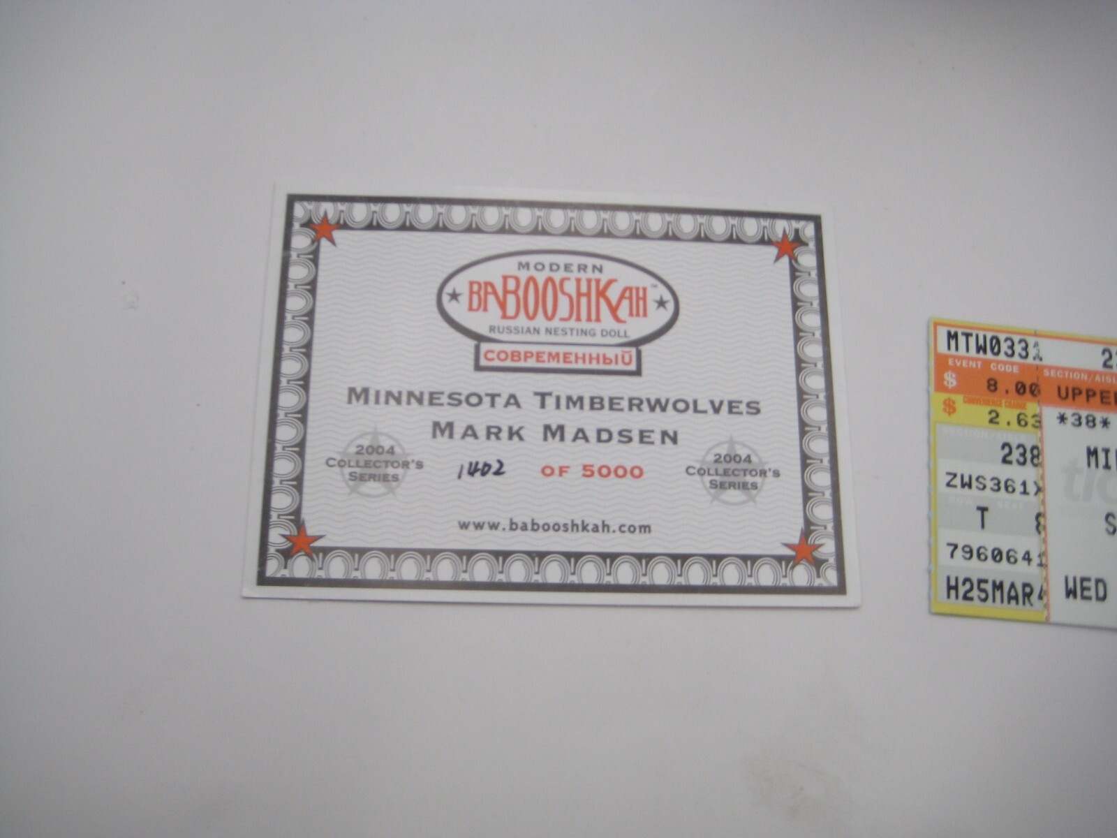 MARK MADSEN MINNESOTA TWOLVES BOBBLEHEAD WITH GAME TICKET STUB FREE SHIPPING!