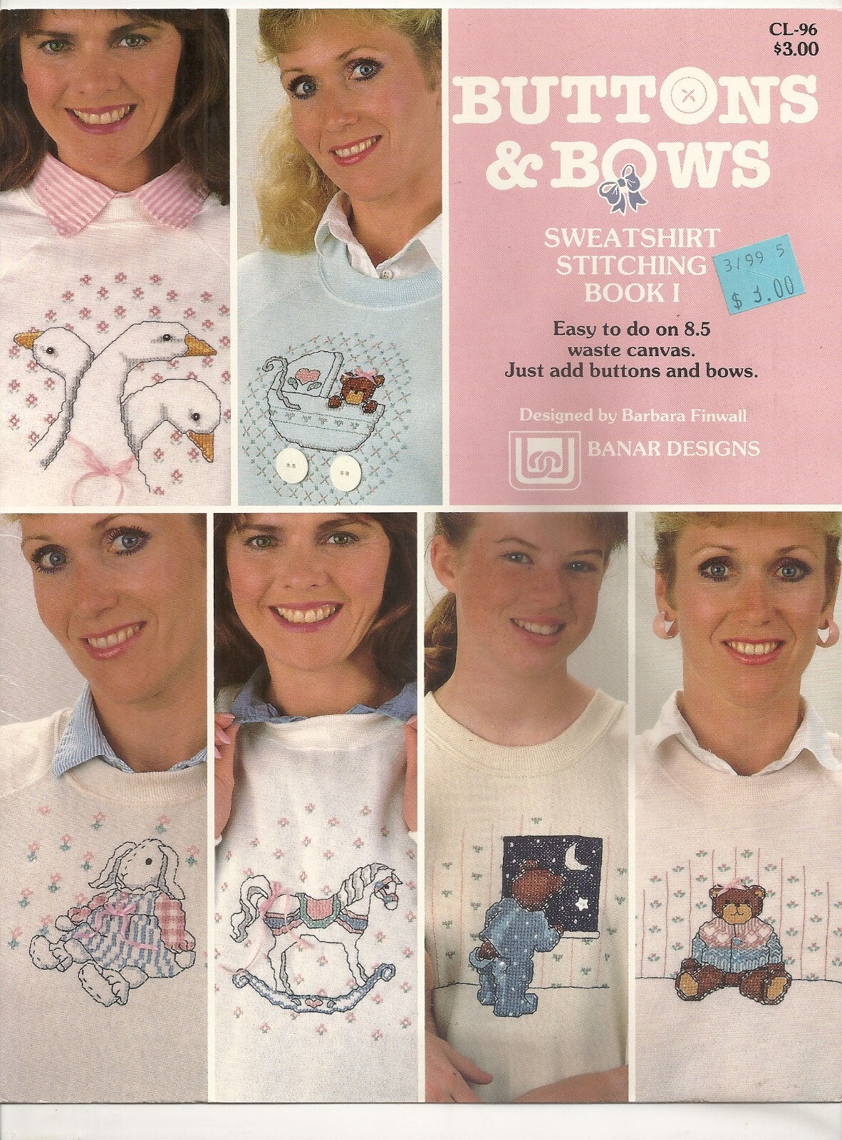 BANAR DESIGNS #CL-96 BUTTONS & BOWS SWEATSHIRT STITCHING BOOK 1 ©1988