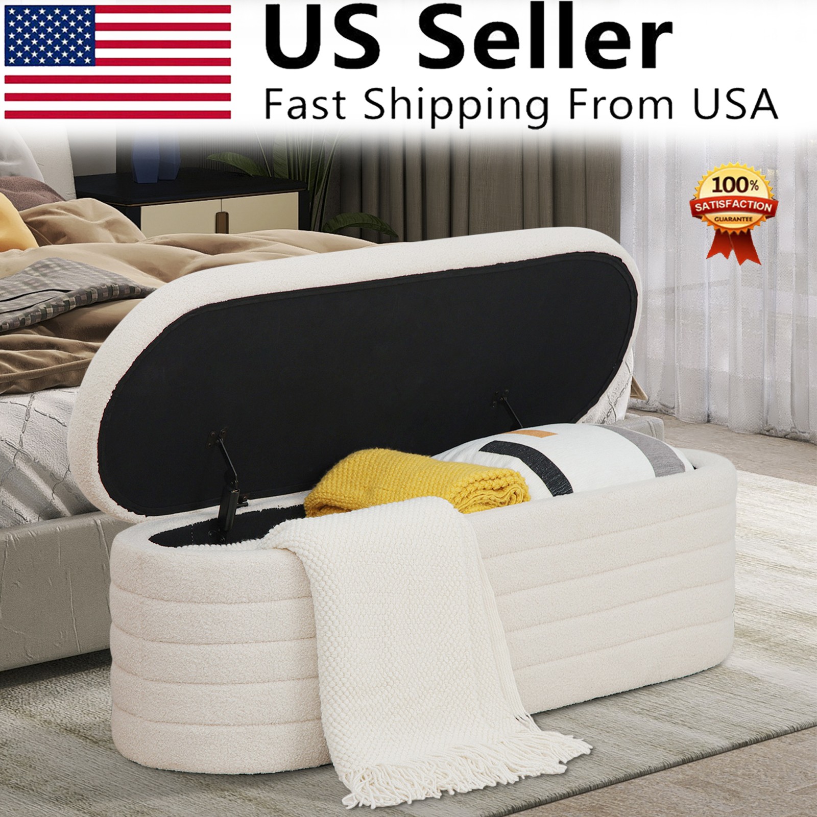 45.5inch Storage Ottoman Bench Sofa End of Bed Footrest For Bedroom Living Room