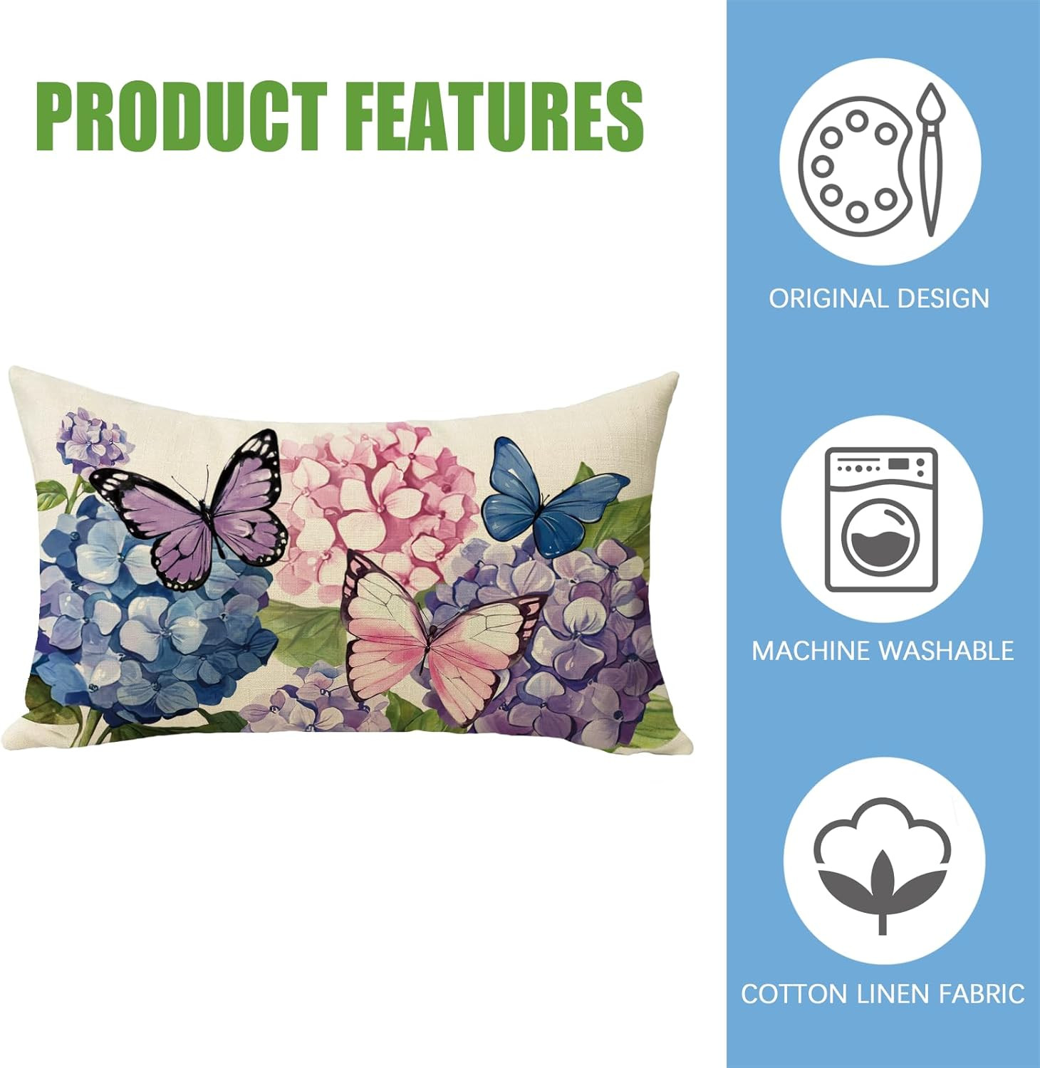 Spring Summer Lumbar Decorative Rectangle Pillow Cover 12 x 20, Hydrangea Flower