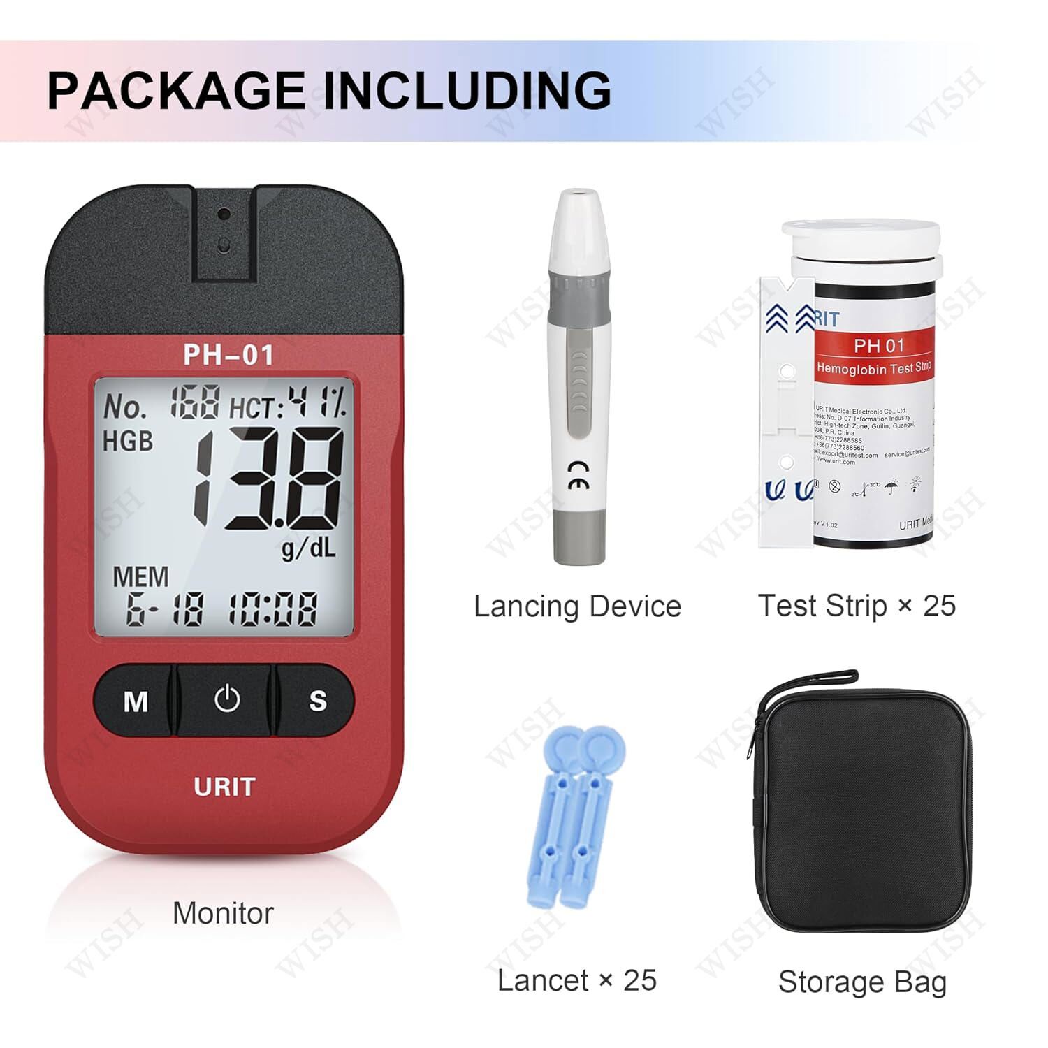 Hemoglobin Analyzer Fast HB Testing Kit with 25 Test Strips