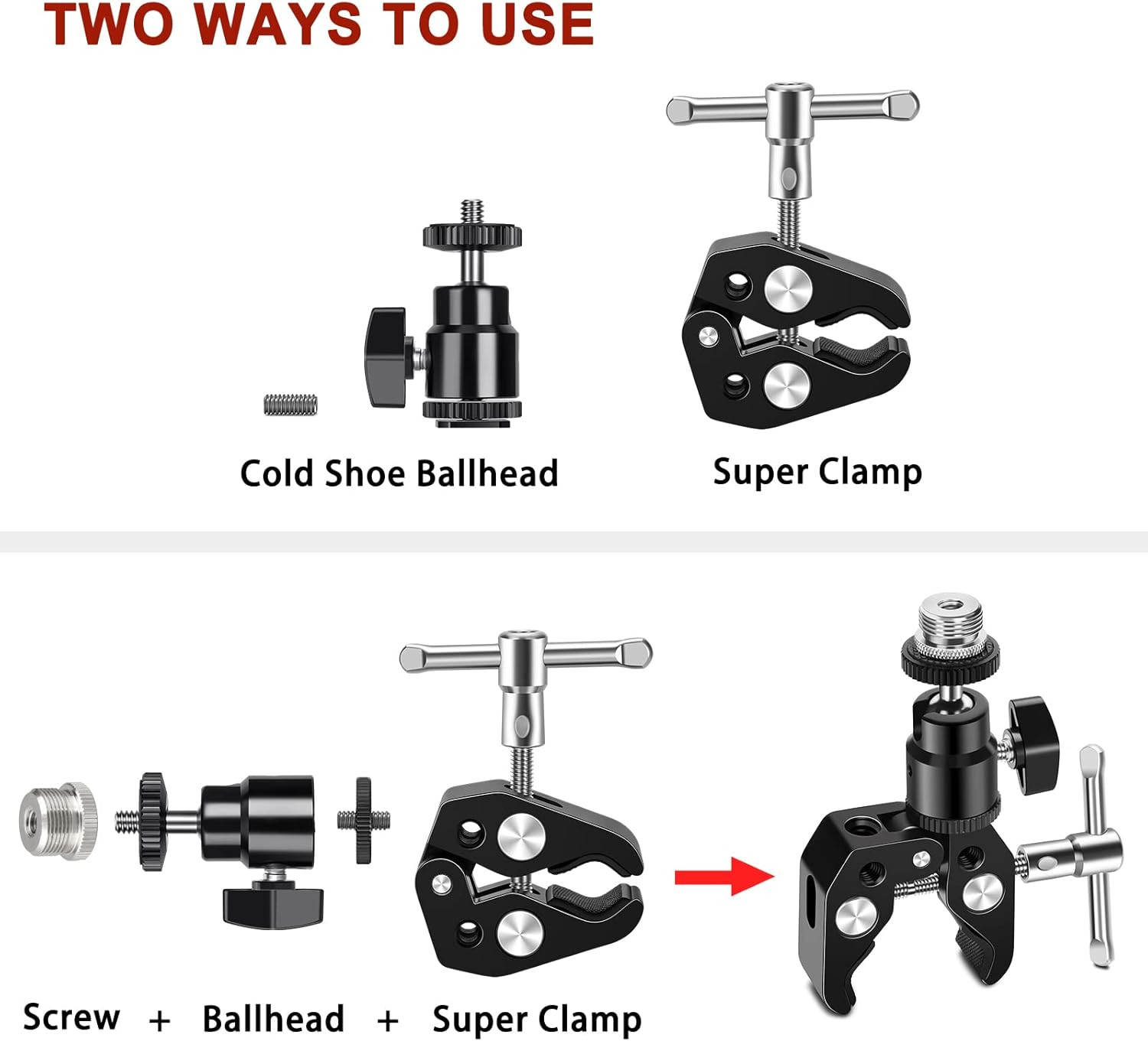 Microphone Clip Mic Clamp with Adjustable Ball Head and Mic Screw - Compatible w
