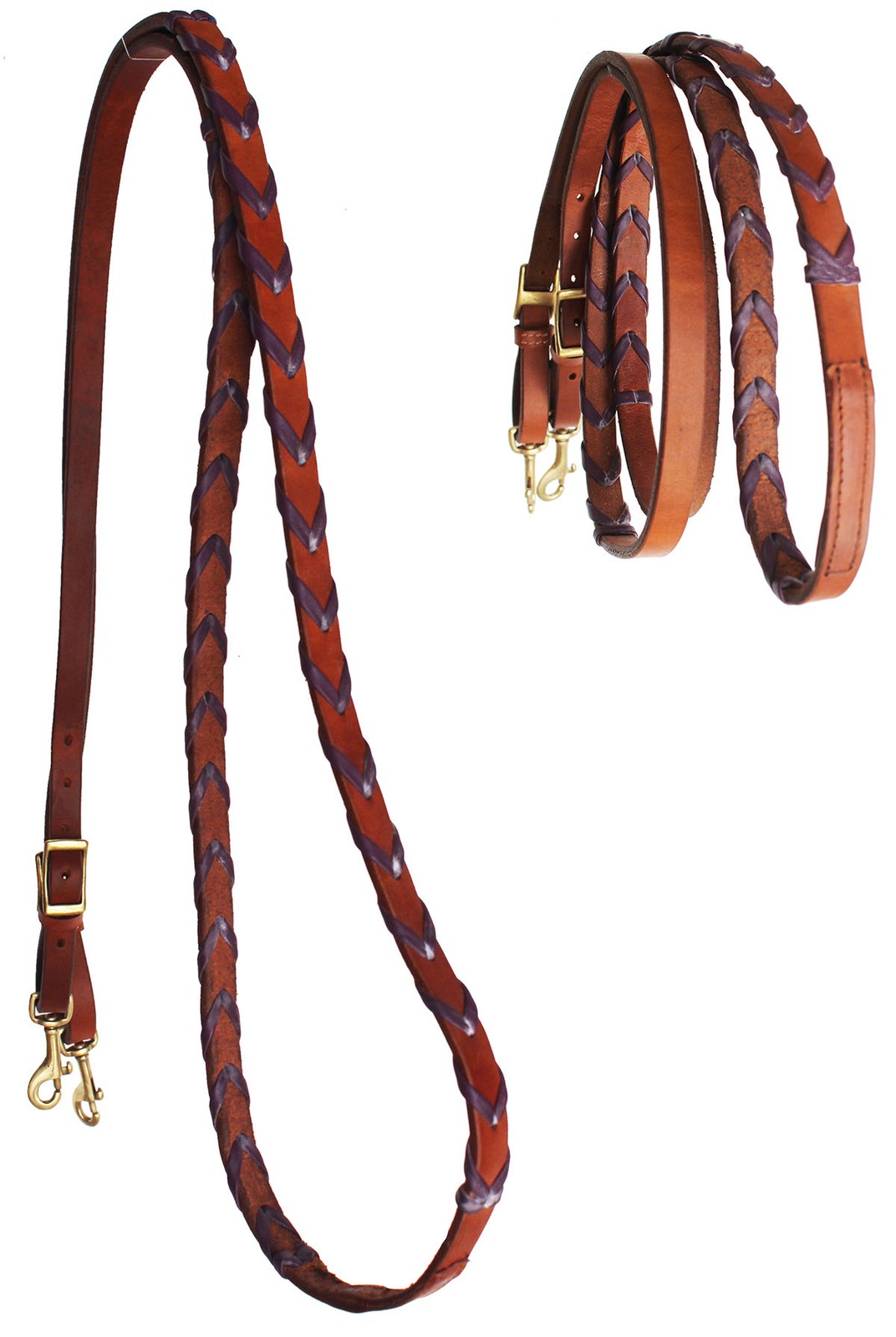 Horse Western Harness Leather Purple Laced Barrel Contest Reins Brass 6692PR