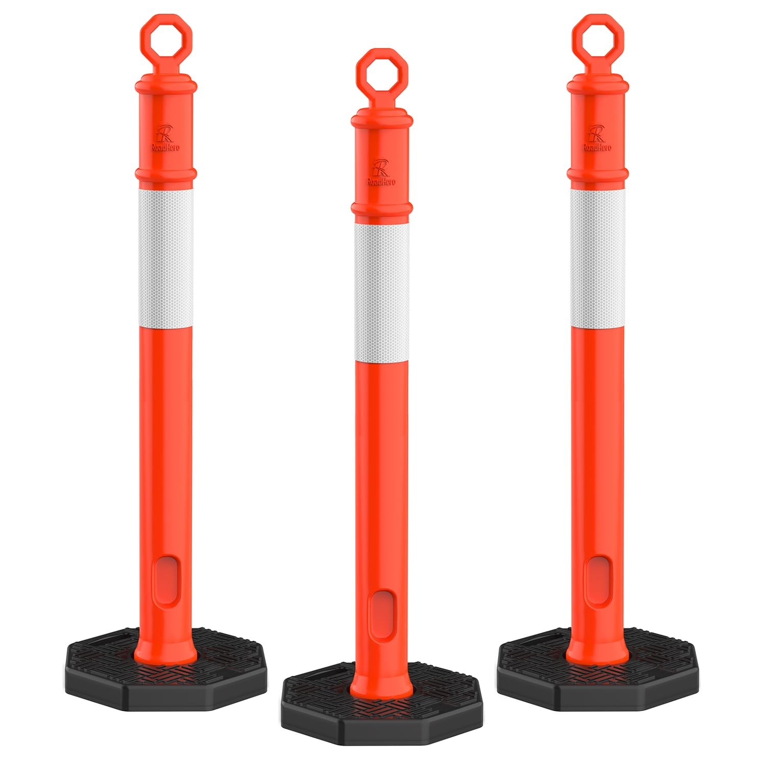 3 Pack 45'' Reflective Traffic Delineator Posts for Parking & Road Safety