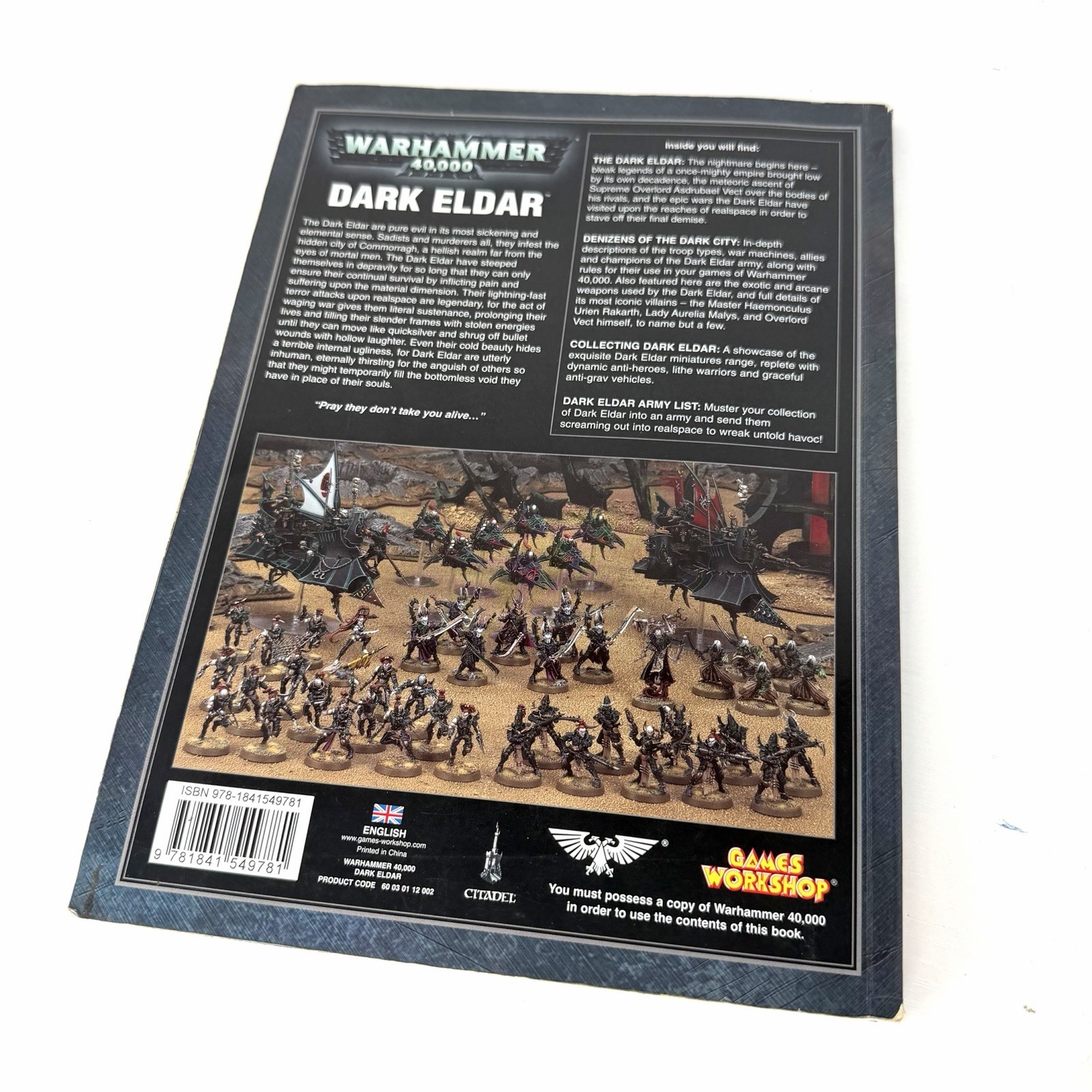 Warhammer 40K Dark Eldar Codex Rulebook Games Workshop 2010 Softcover
