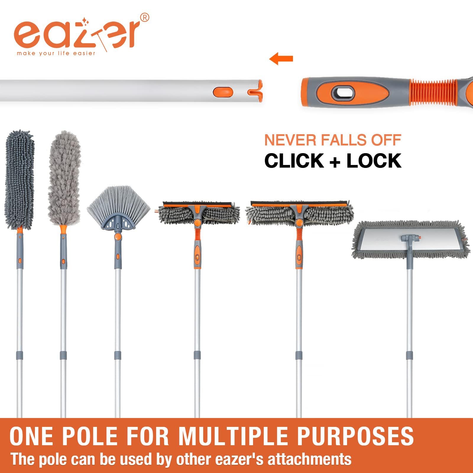 Eazer 2-in-1 Window Cleaner Tool, 64'' Squeegee for 64inch, Orange
