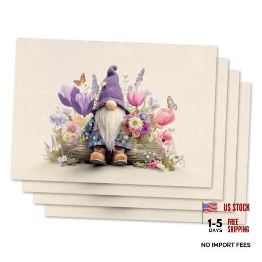 Spring Gnome Floral Placemat 12"x18", Placemats Set of 4 Spring Gnome #Wp072