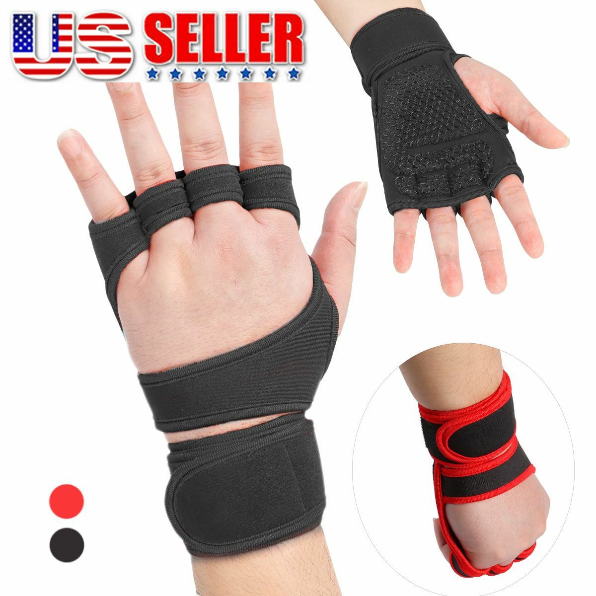 Women Men Fitness Gloves Weight Lifting Gym Workout Training Wrist Wrap Strap