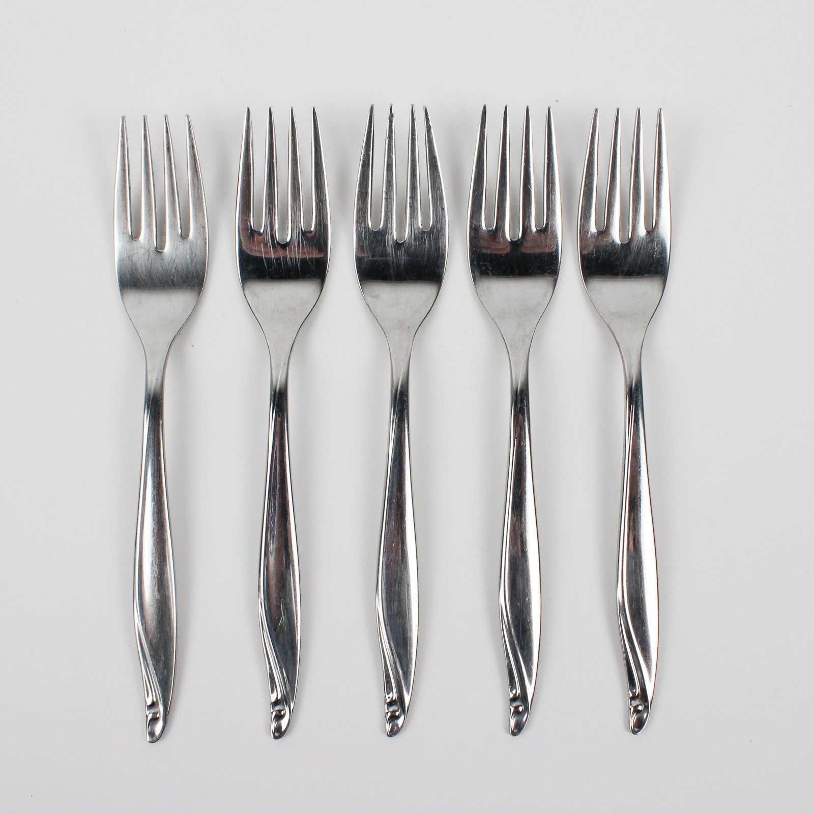 Lot 5 Oneida Silver Surf Club (Stainless) Flatware Oval Salad Forks 6" Long