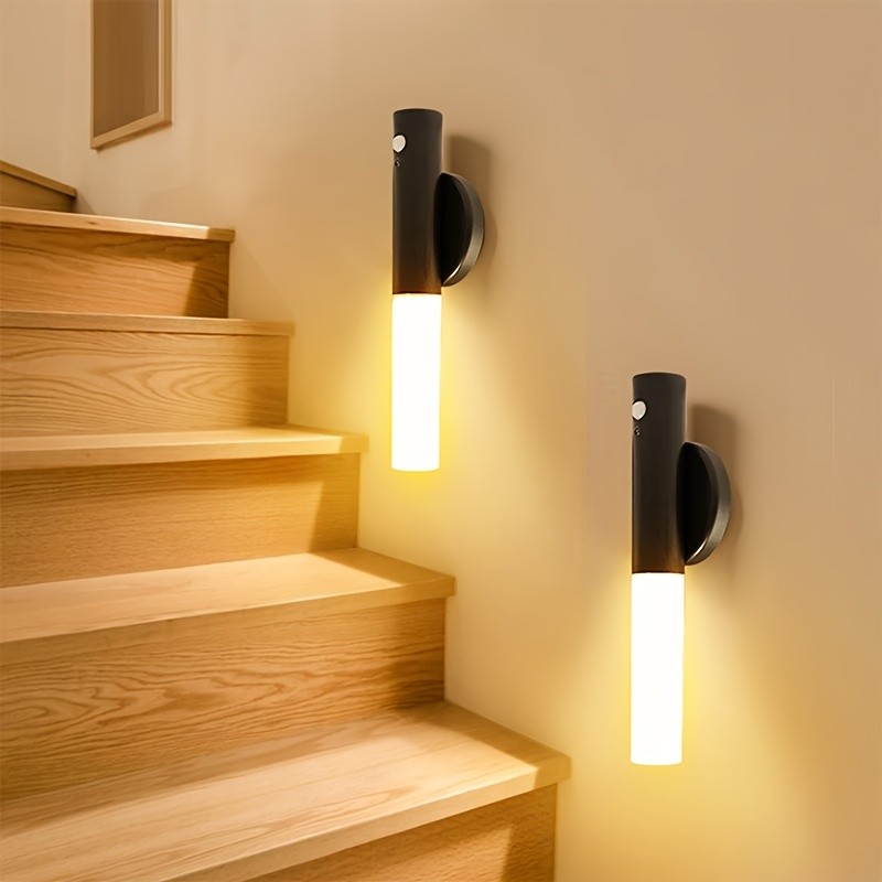 2 Pack Motion Sensor LED Night Light Lights USB Rechargeable Magnetic Wall Lamps
